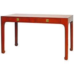 French Mid-Century Modern Ming Style Inspired Parchment Lacquered Bureau or Desk