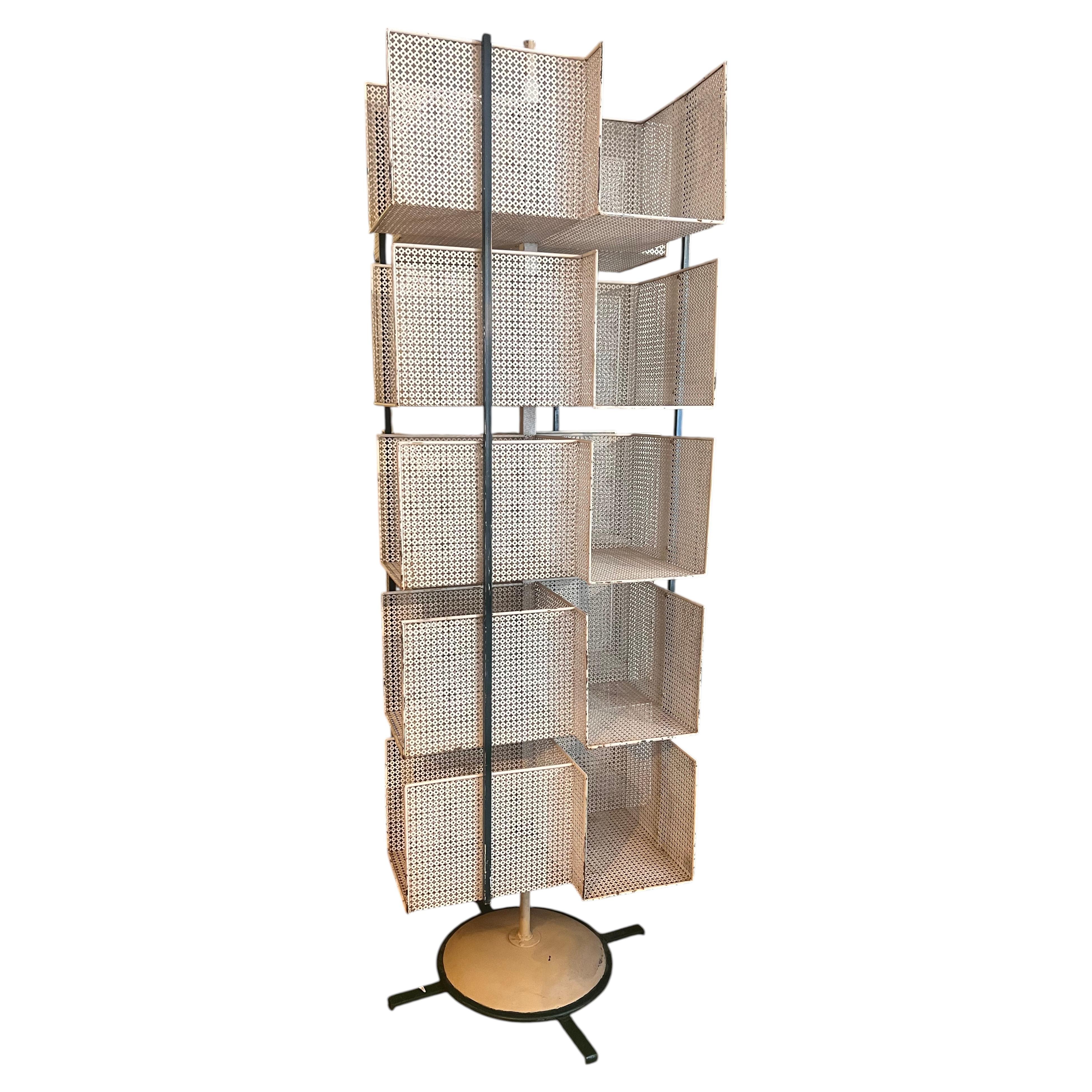 French Mid-Century Modern Modular Perforated Metal Bookshelf For Sale