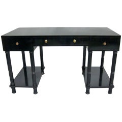 Vintage French Mid-Century Modern Neoclassical Black Lacquer Desk by Maison Jansen