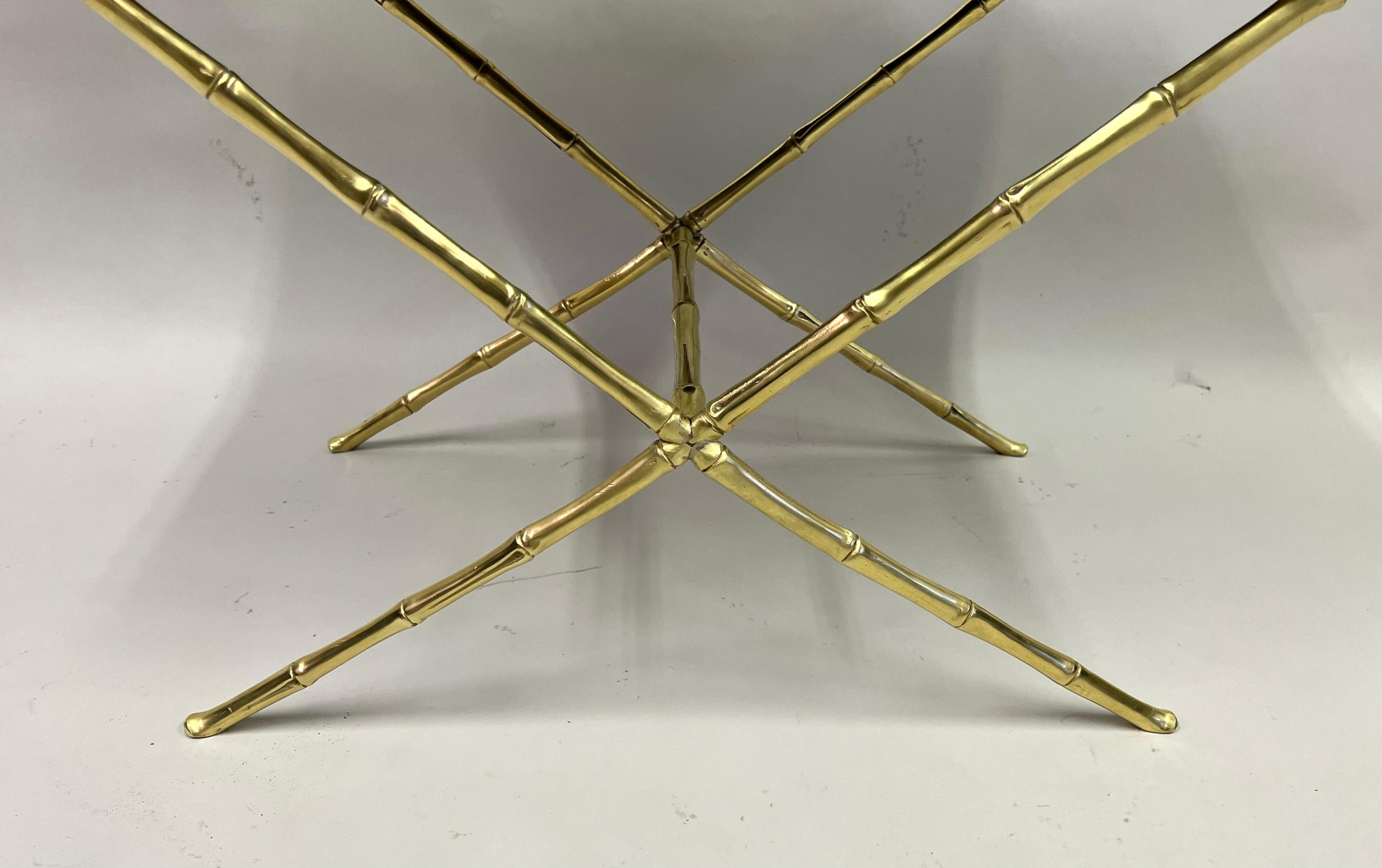 French Mid-Century Modern Neoclassical Brass Faux Bamboo Bench by Maison Baguès For Sale 7