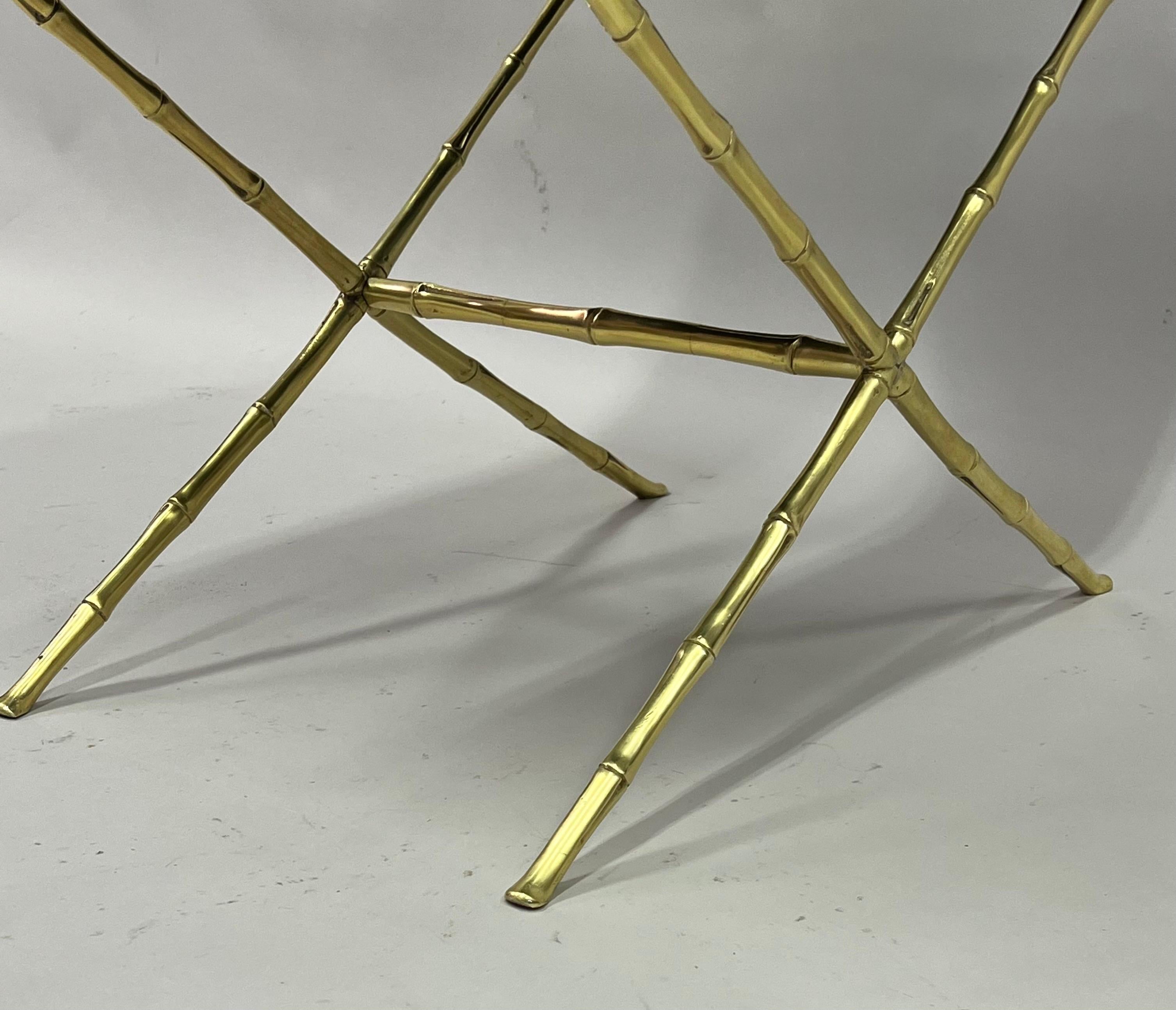 French Mid-Century Modern Neoclassical Brass Faux Bamboo Bench by Maison Baguès For Sale 8