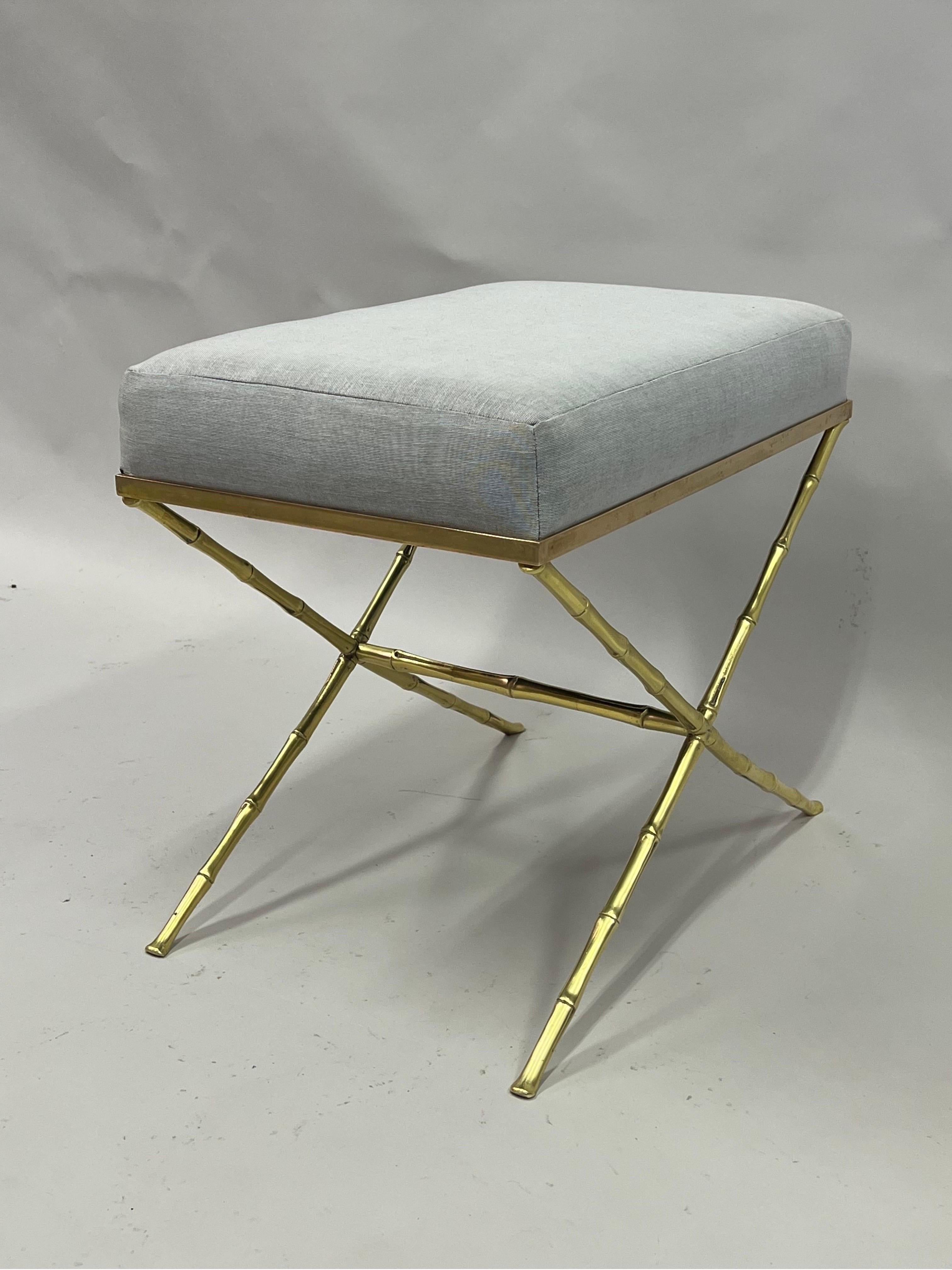 20th Century French Mid-Century Modern Neoclassical Brass Faux Bamboo Bench by Maison Baguès For Sale