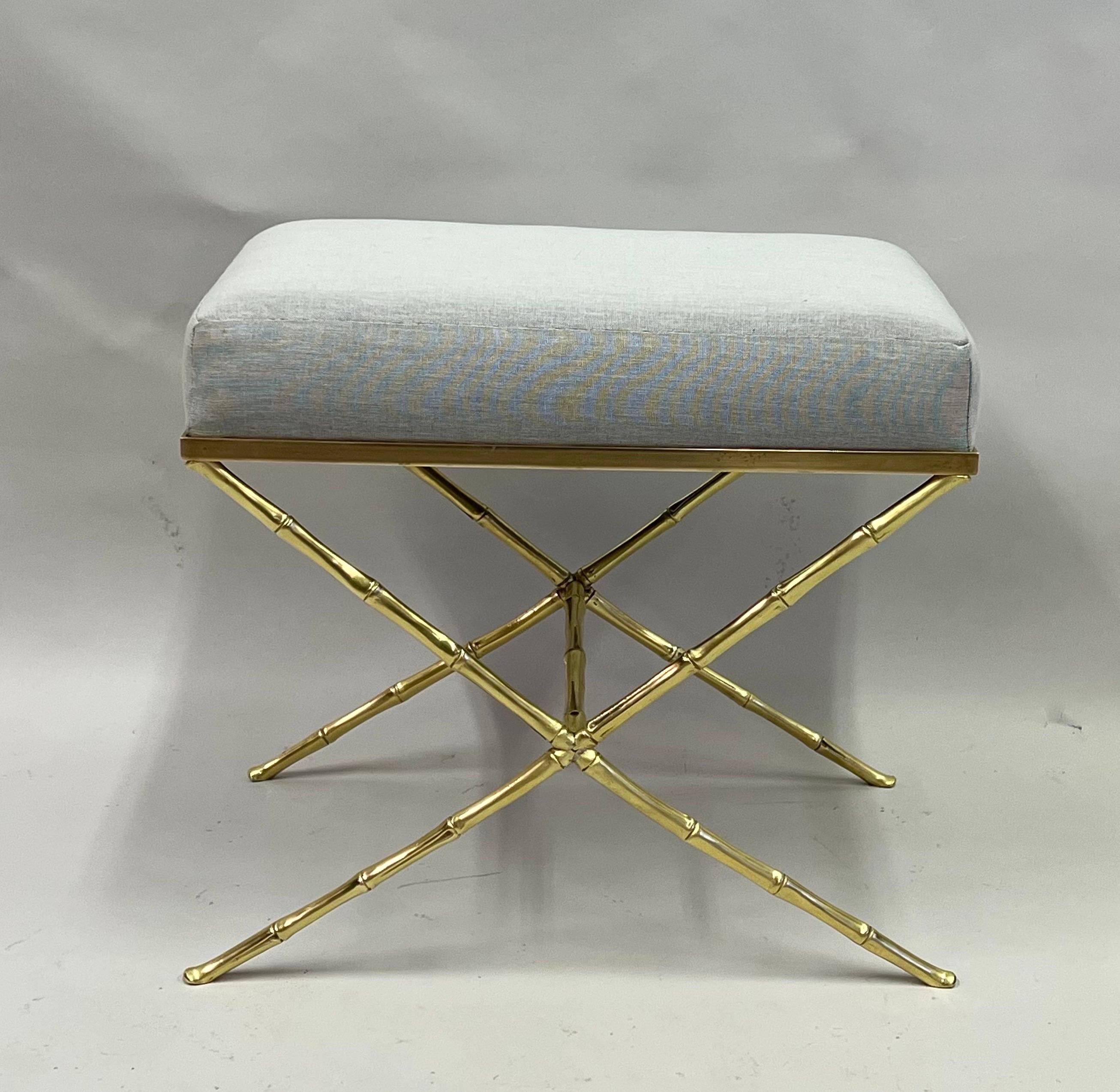 French Mid-Century Modern Neoclassical Brass Faux Bamboo Bench by Maison Baguès For Sale 1
