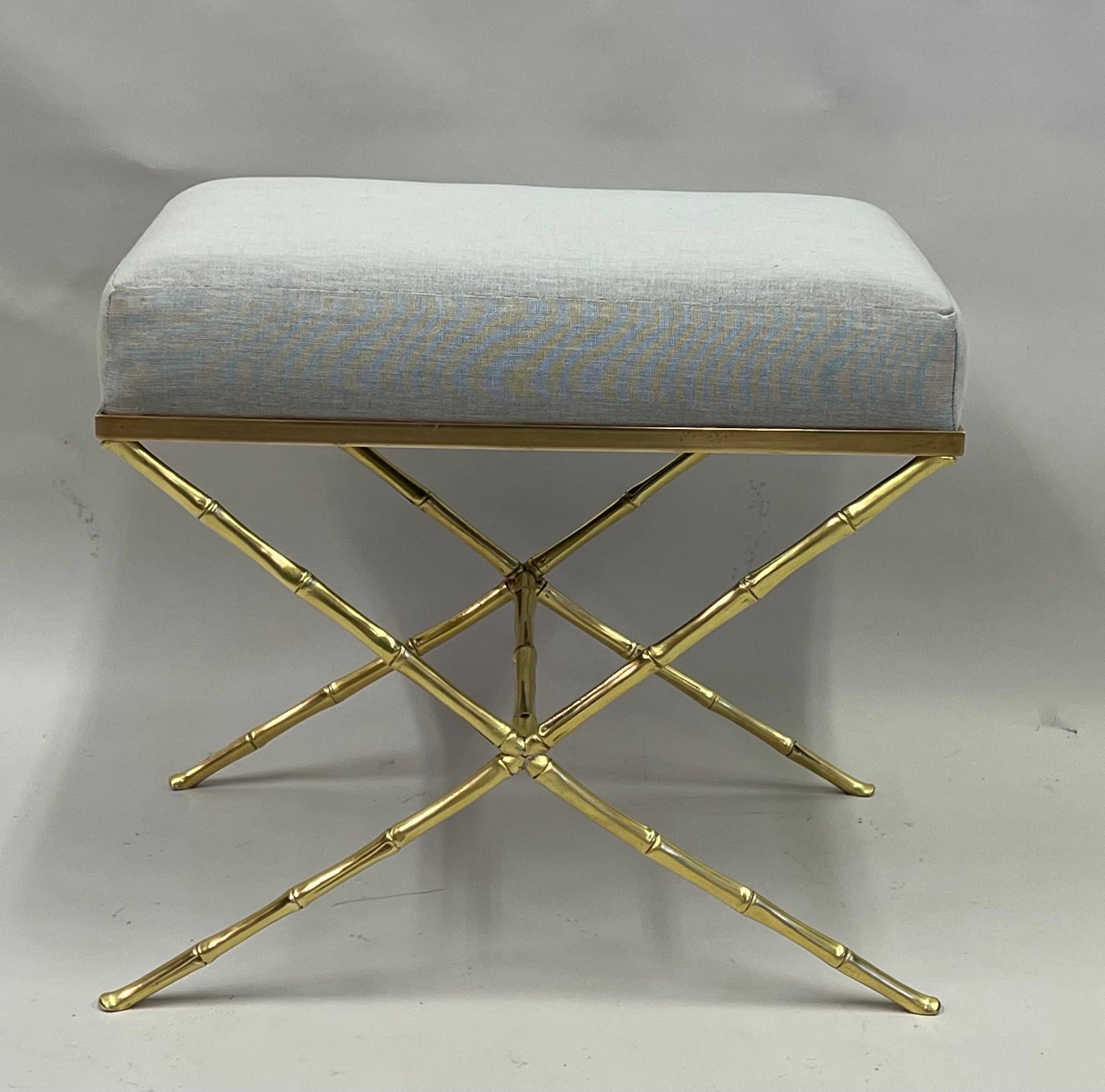 French Mid-Century Modern Neoclassical Brass Faux Bamboo Bench by Maison Baguès For Sale 2