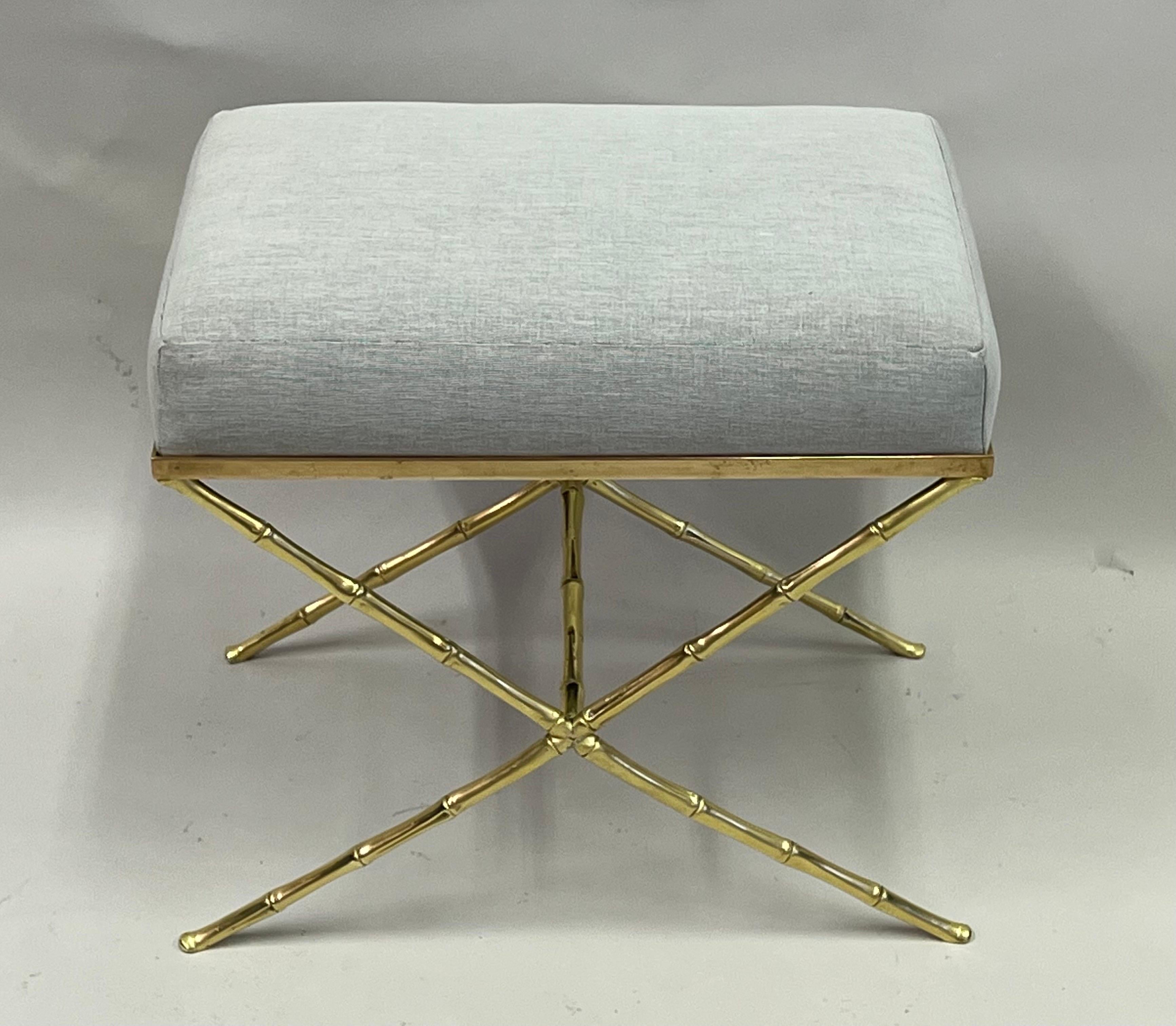 French Mid-Century Modern Neoclassical Brass Faux Bamboo Bench by Maison Baguès For Sale 3