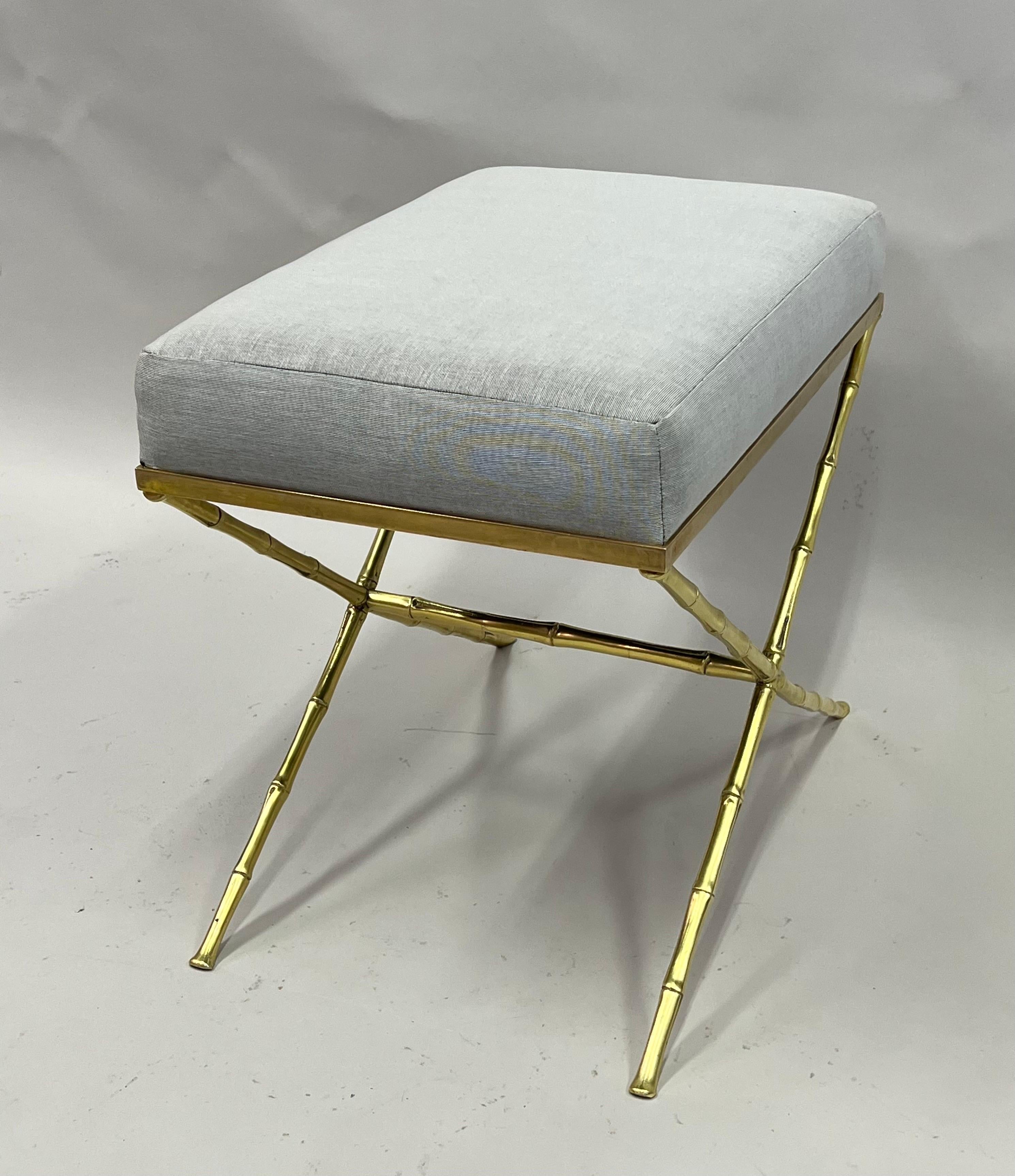 French Mid-Century Modern Neoclassical Brass Faux Bamboo Bench by Maison Baguès For Sale 5
