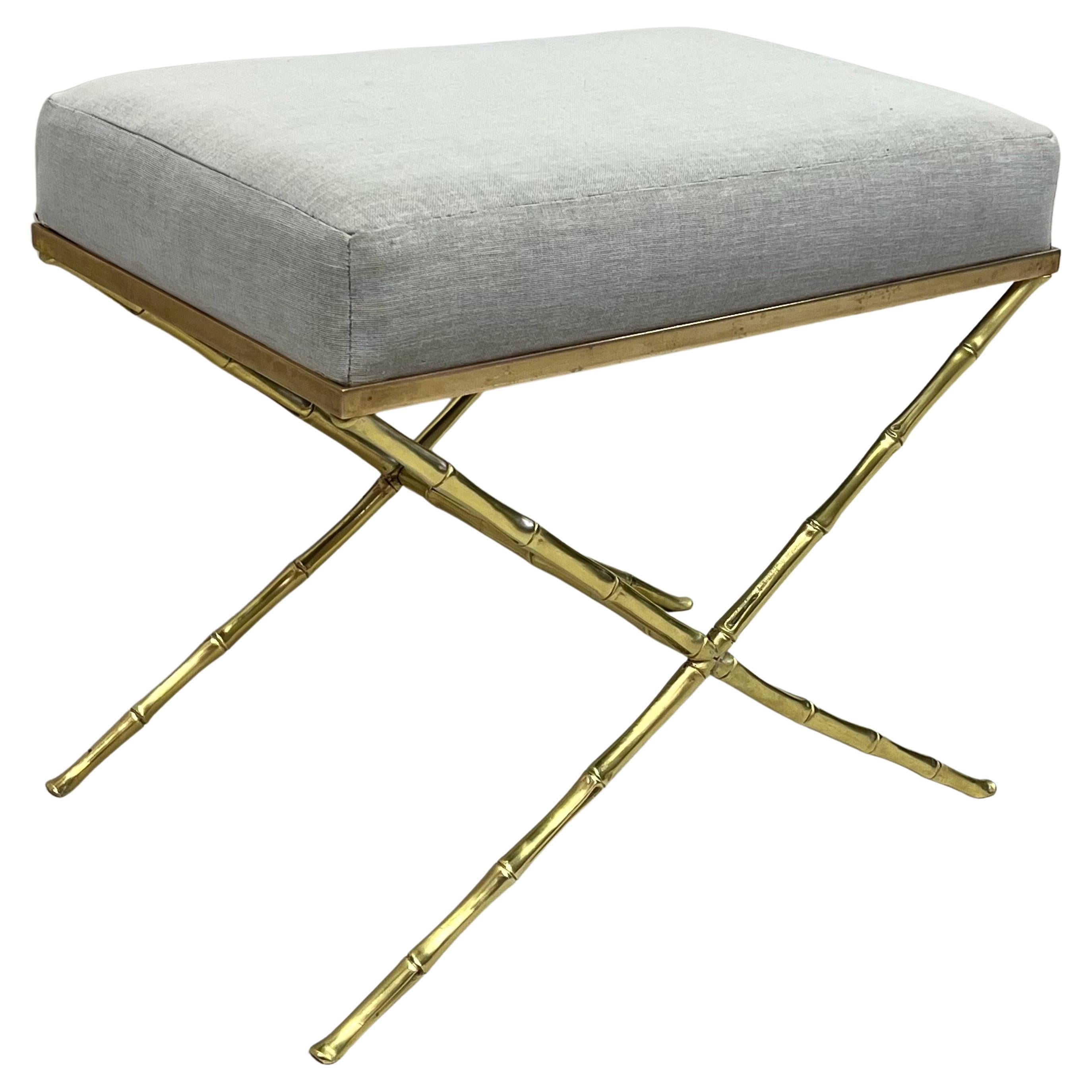 French Mid-Century Modern Neoclassical Brass Faux Bamboo Bench by Maison Baguès