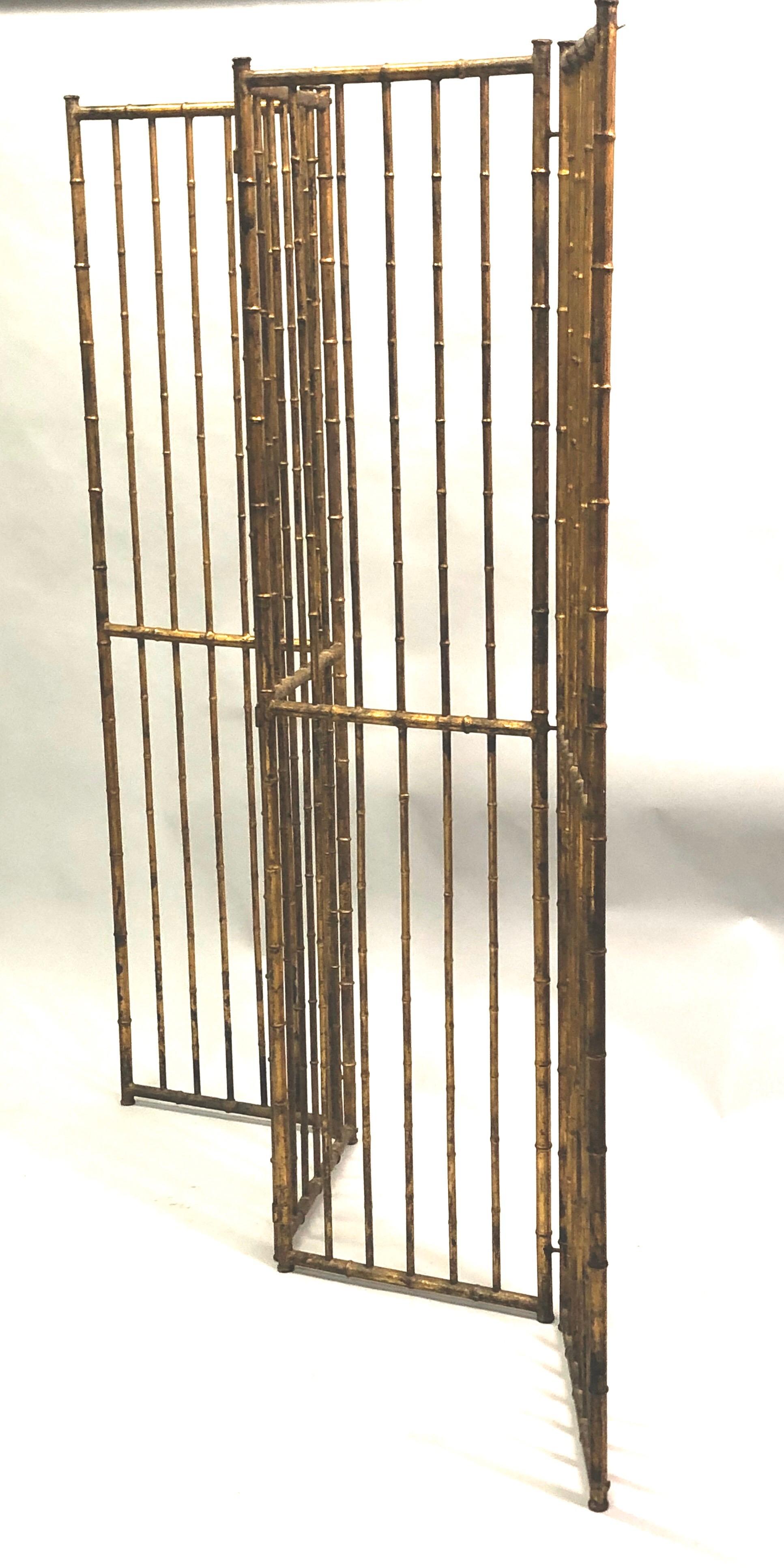 French Mid-Century Modern Neoclassical Faux Bamboo Gilt Iron Screen by Bagues For Sale 1