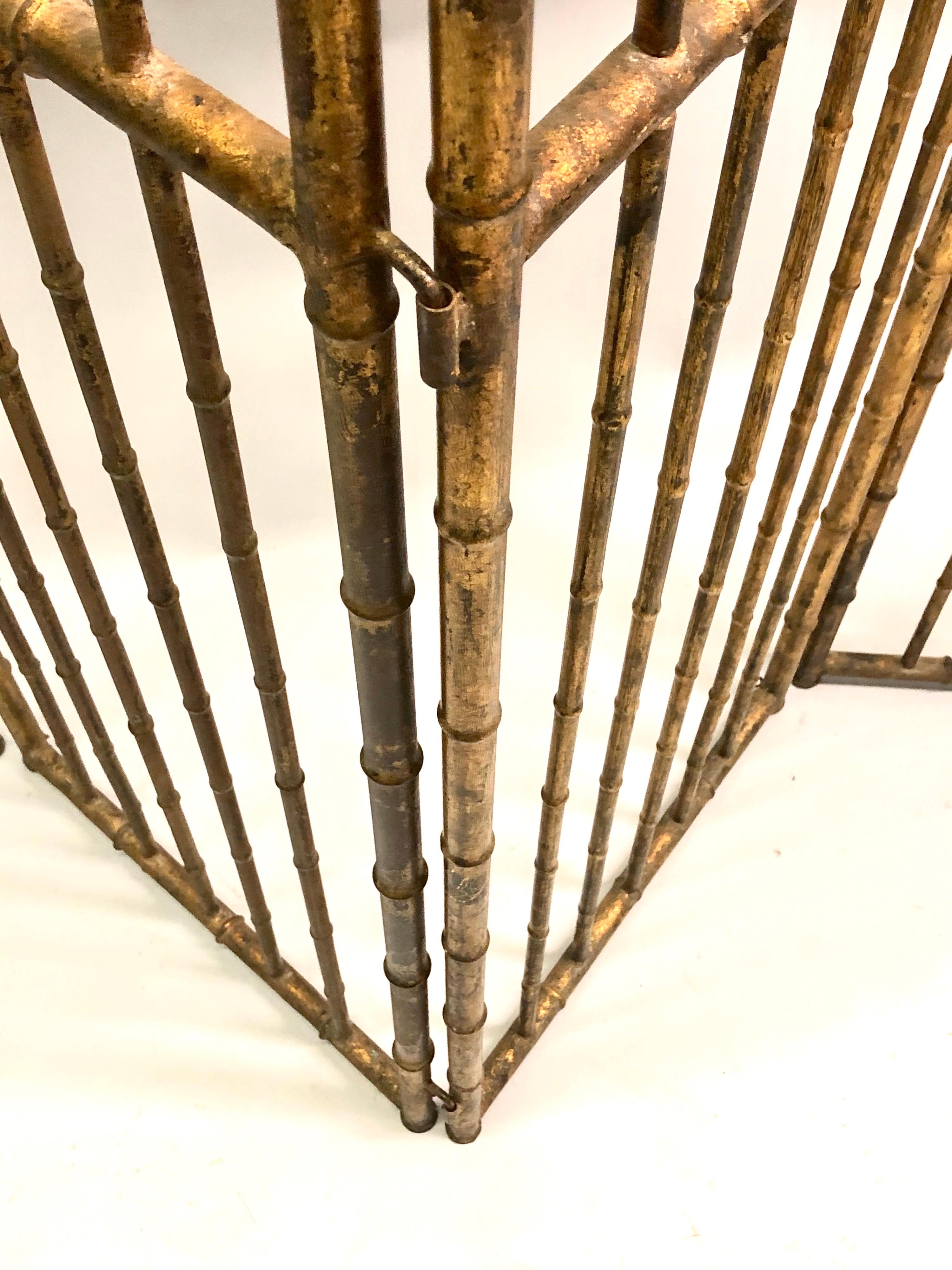French Mid-Century Modern Neoclassical Faux Bamboo Gilt Iron Screen by Bagues For Sale 4