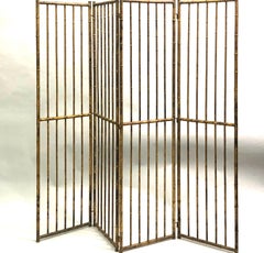 French Mid-Century Modern Neoclassical Faux Bamboo Gilt Iron Screen by Bagues