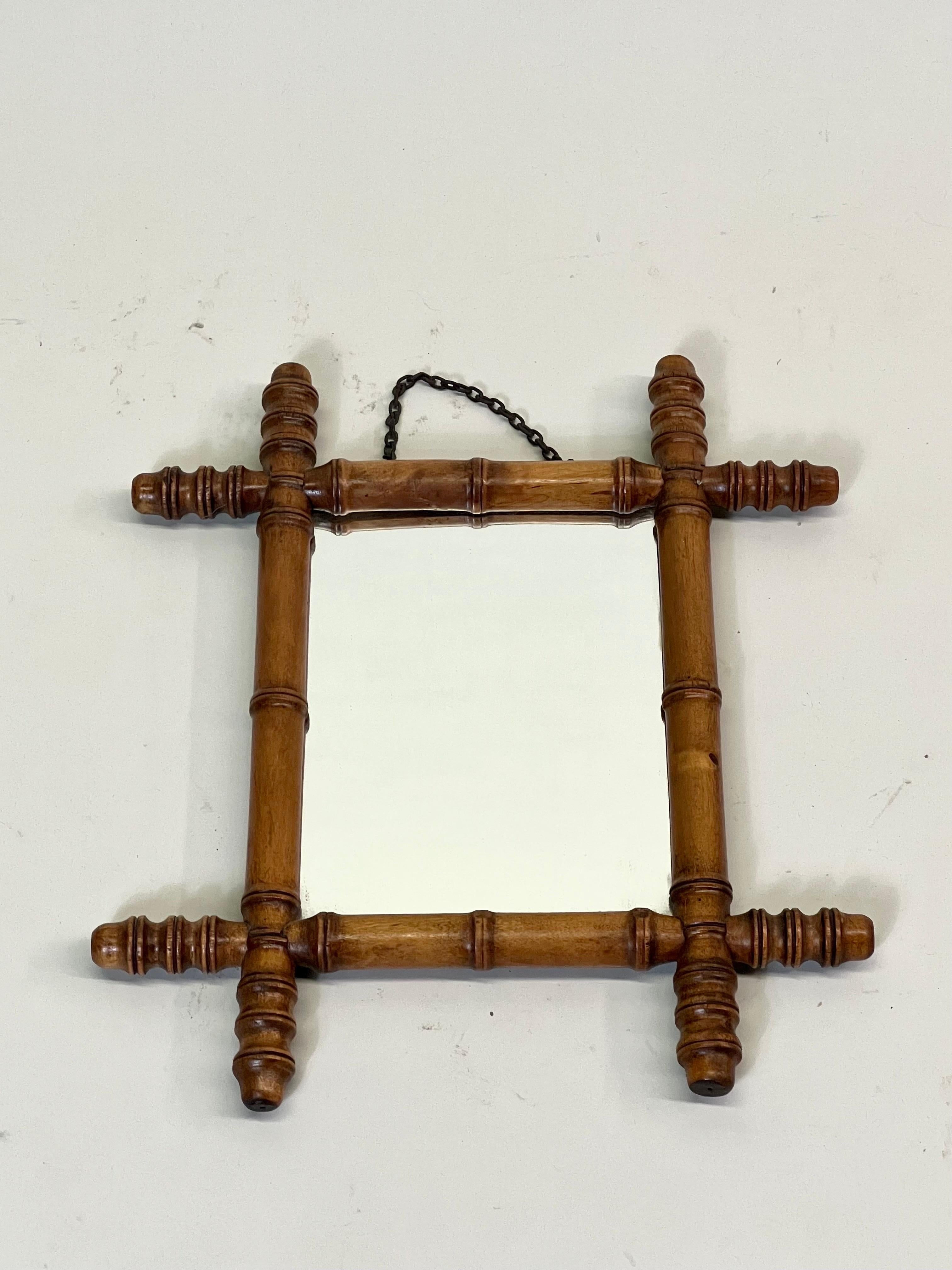 Hand-Crafted French Mid-century Modern Neoclassical Faux Bamboo Wall Mirror, style JM Frank For Sale