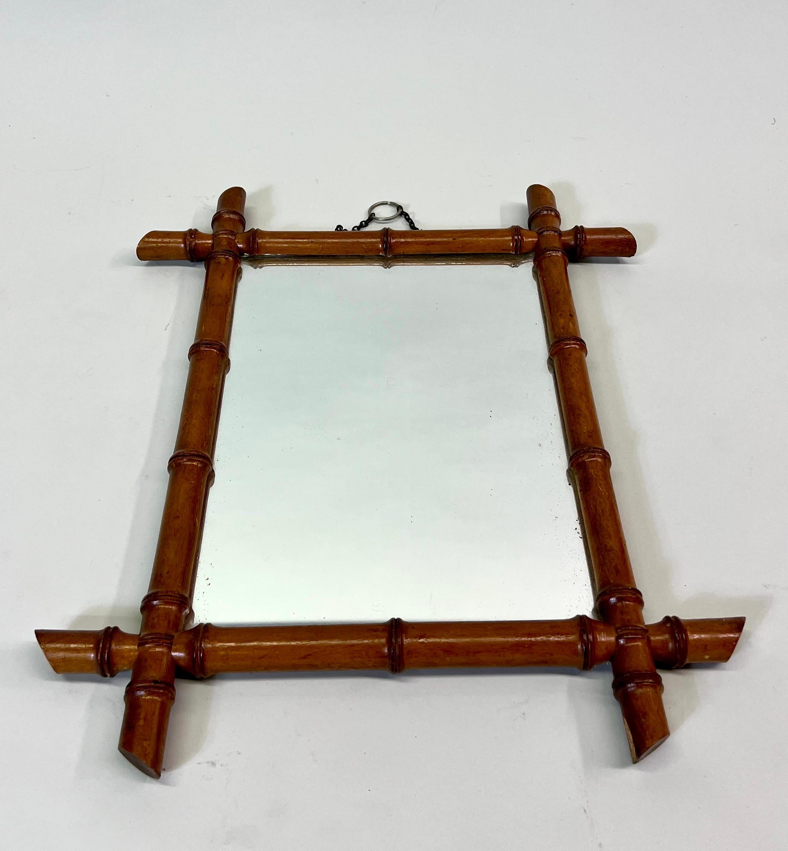 20th Century French Mid-century Modern Neoclassical Faux Bamboo Wall Mirror, style JM Frank For Sale