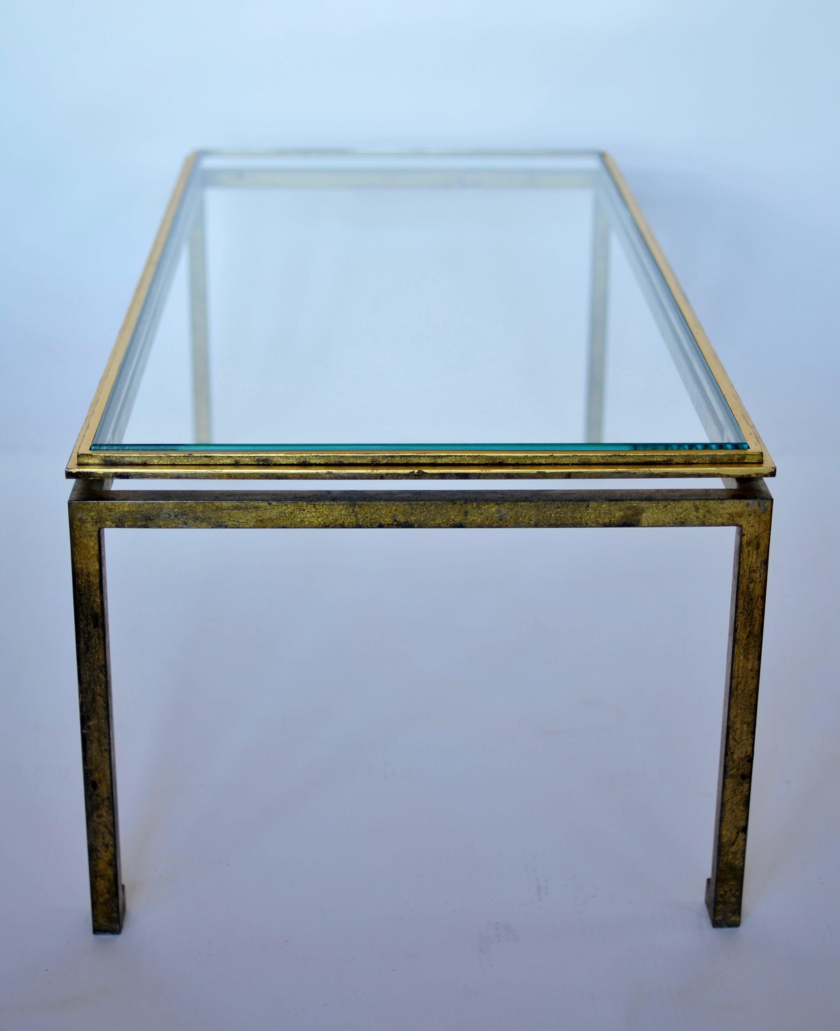 20th Century French Mid-Century Modern Neoclassical, Gilt Iron Coffee Table by Maison Ramsay For Sale