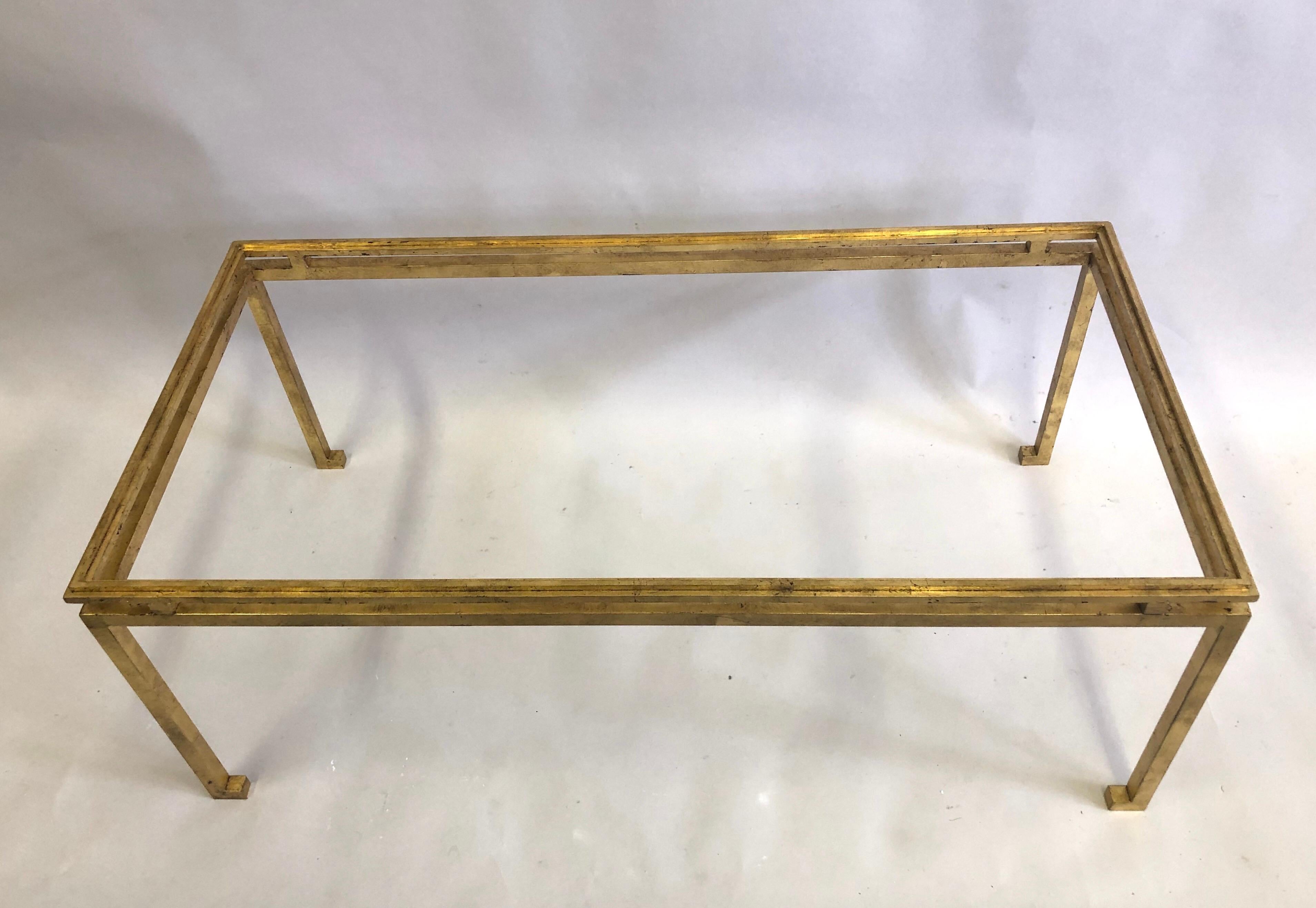 French Mid-Century Modern Neoclassical, Gilt Iron Coffee Table by Maison Ramsay For Sale 2