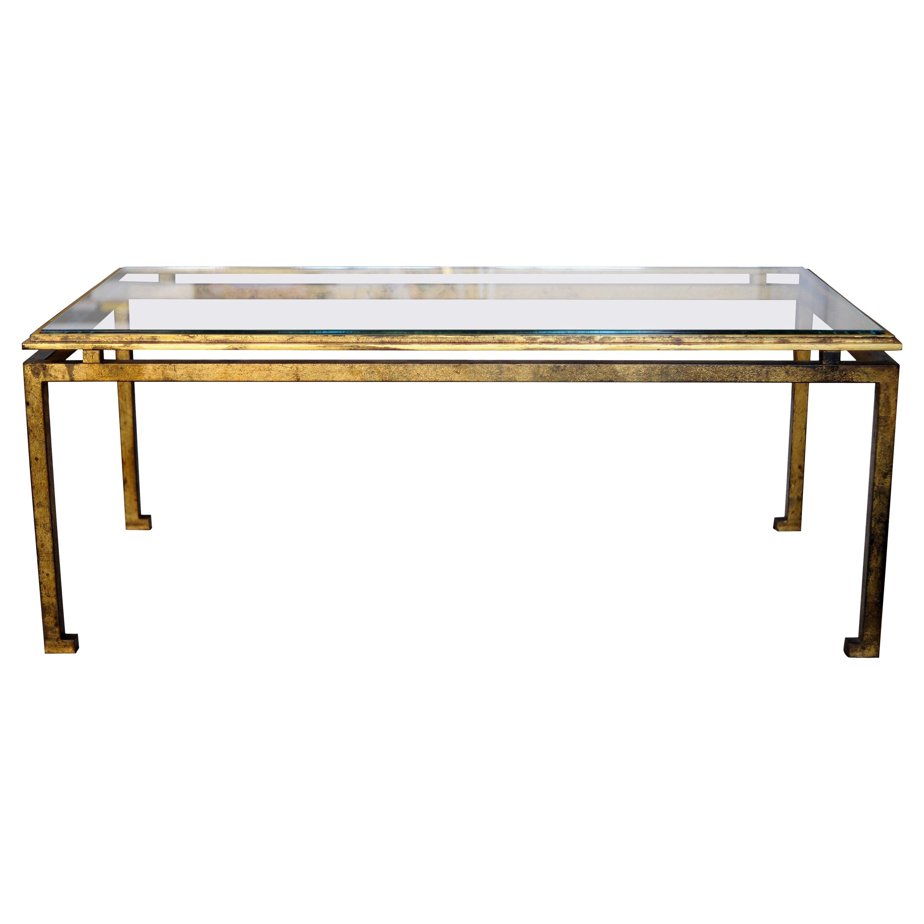French Mid-Century Modern Neoclassical, Gilt Iron Coffee Table by Maison Ramsay For Sale