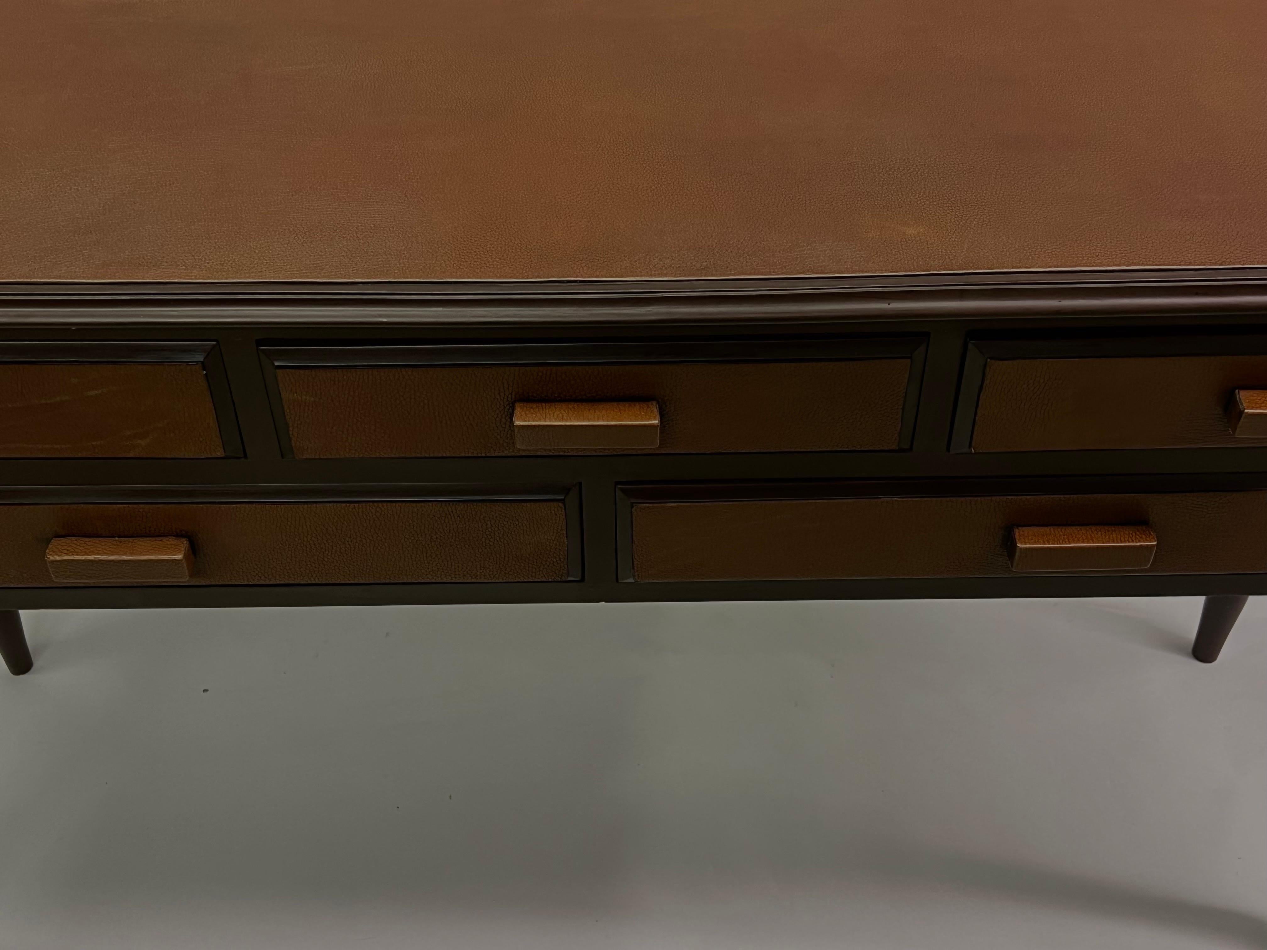 French Mid-Century Modern Neoclassical Leather Console after Jean-Michel Frank For Sale 7