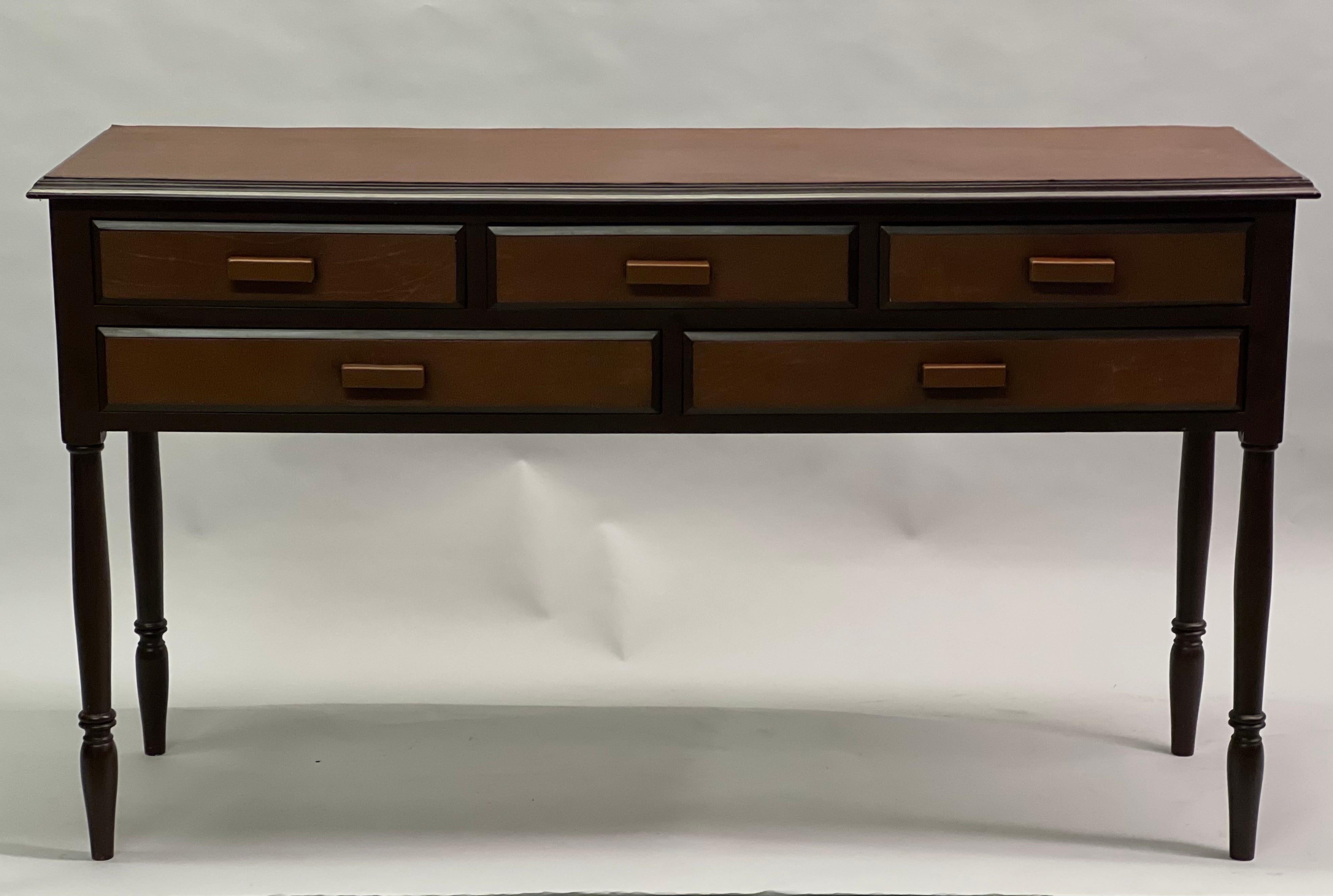 French Mid-Century Modern Neoclassical Leather Console after Jean-Michel Frank