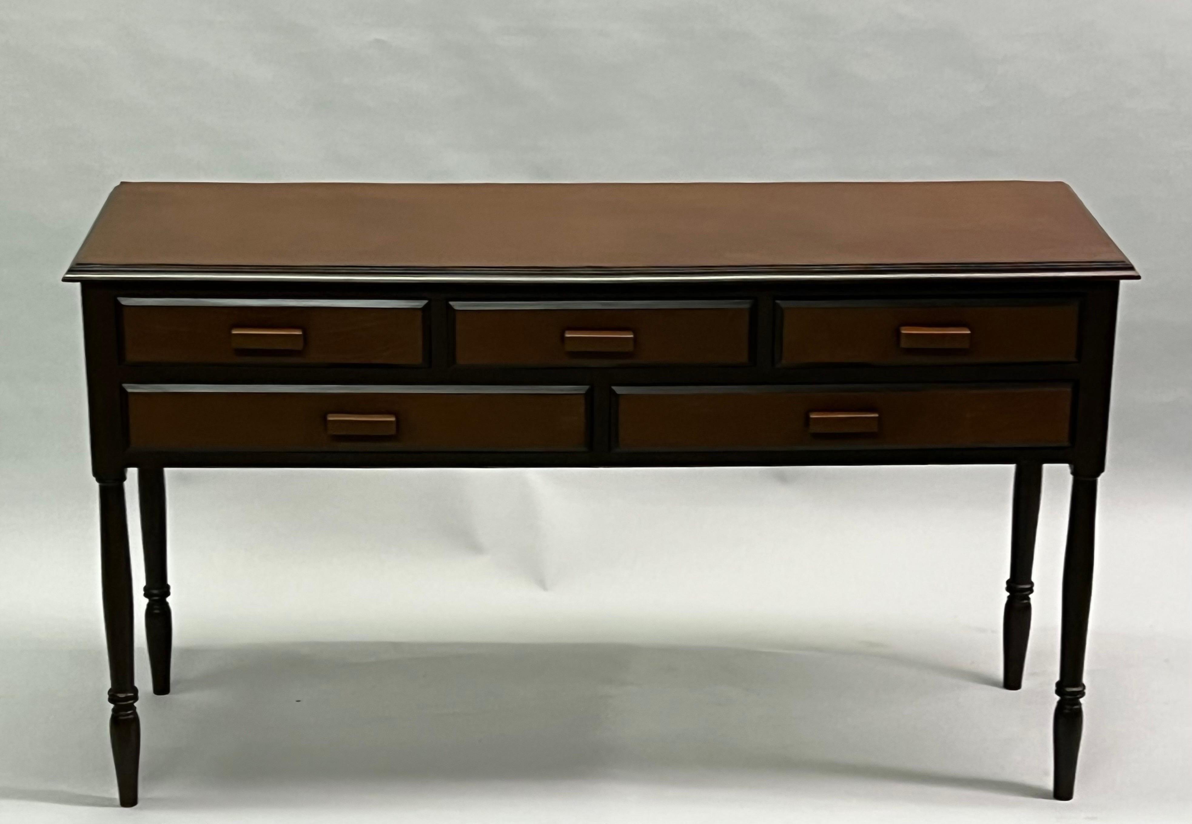 Hand-Painted French Mid-Century Modern Neoclassical Leather Console after Jean-Michel Frank For Sale