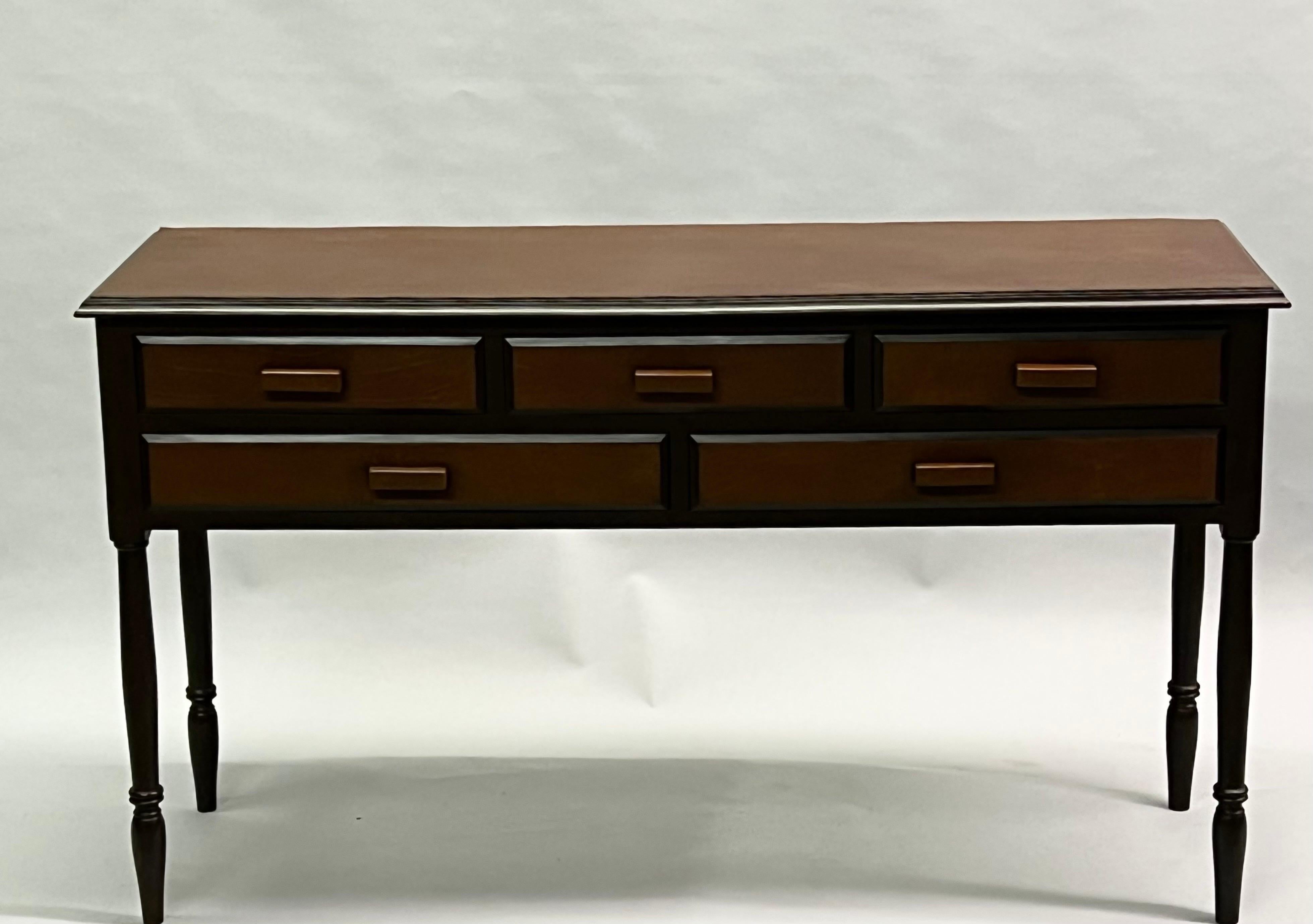 French Mid-Century Modern Neoclassical Leather Console after Jean-Michel Frank In Good Condition For Sale In New York, NY