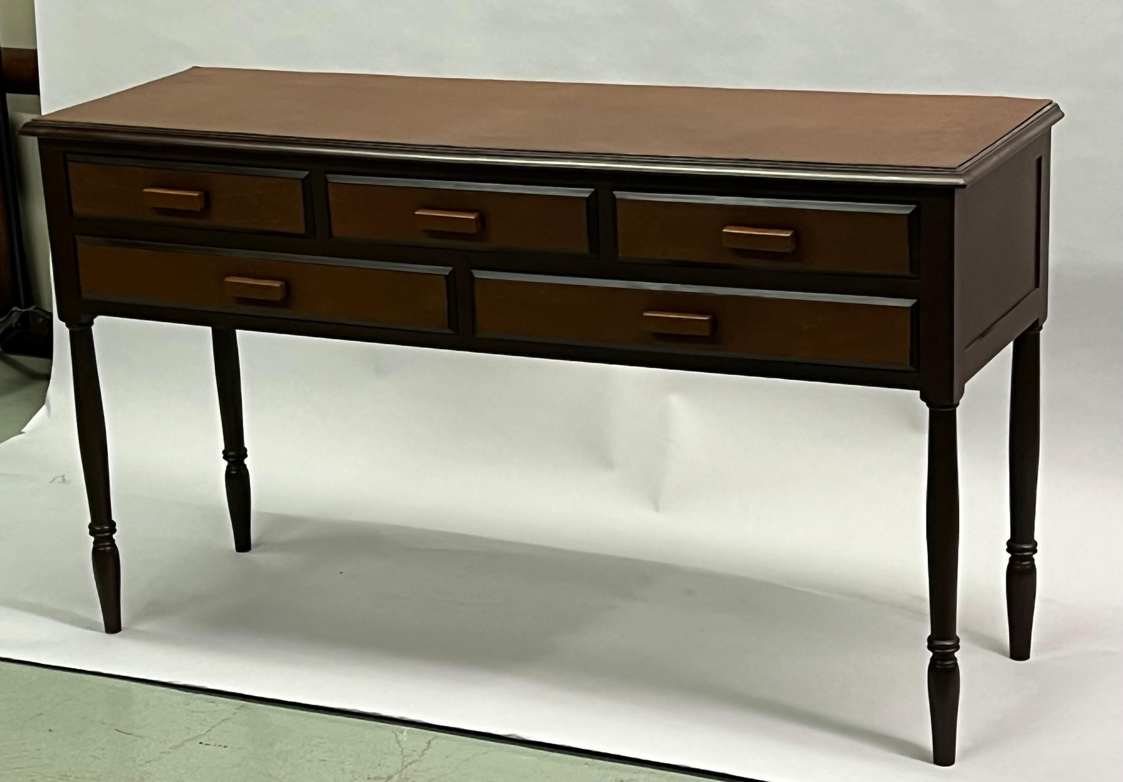 20th Century French Mid-Century Modern Neoclassical Leather Console after Jean-Michel Frank For Sale