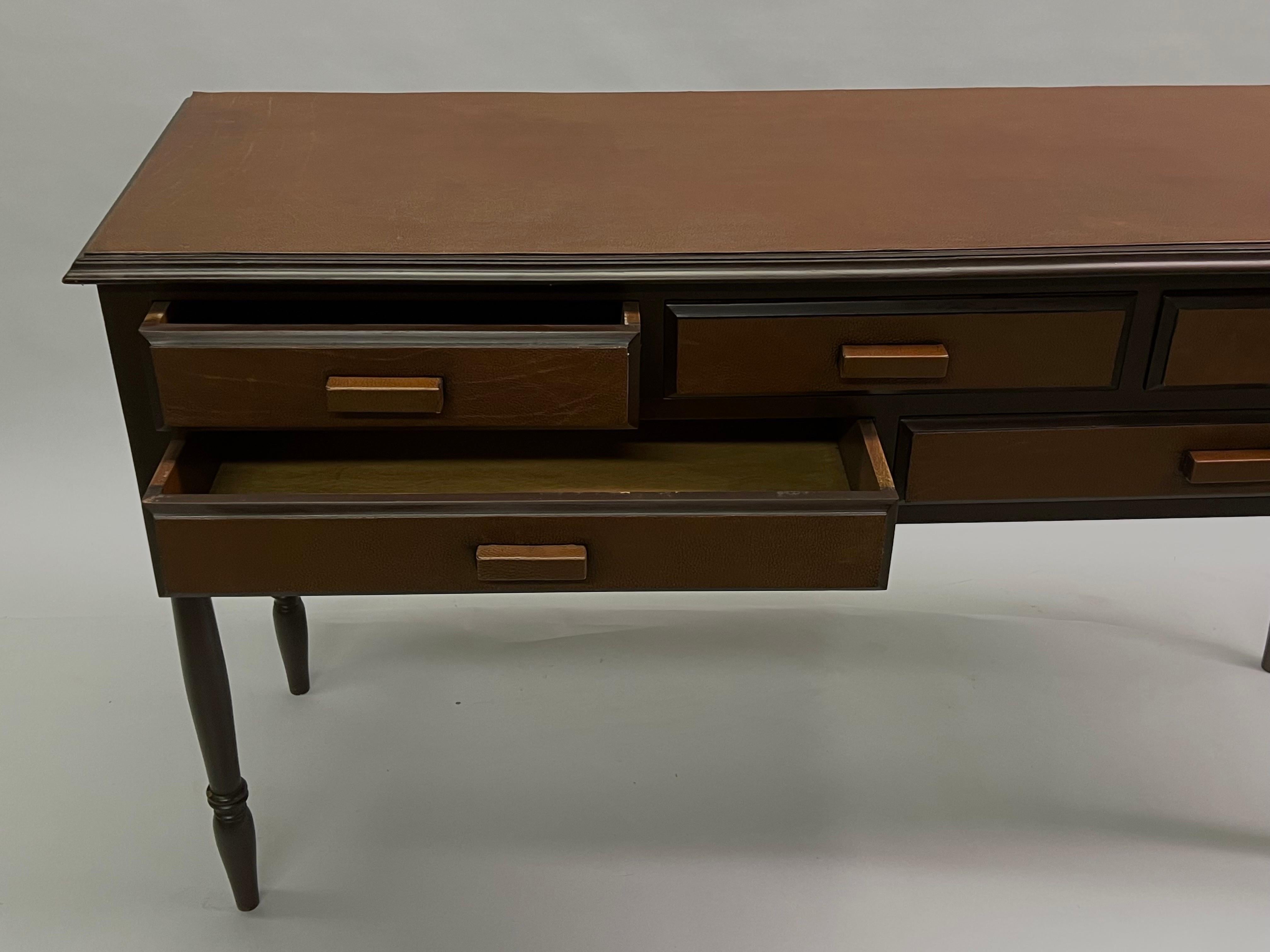 French Mid-Century Modern Neoclassical Leather Console after Jean-Michel Frank For Sale 3