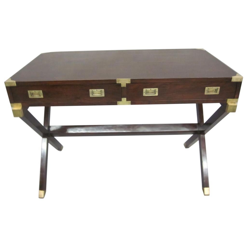 Polished French Mid-Century Modern Neoclassical Mahogany Campaign Desk by Maison Jansen For Sale
