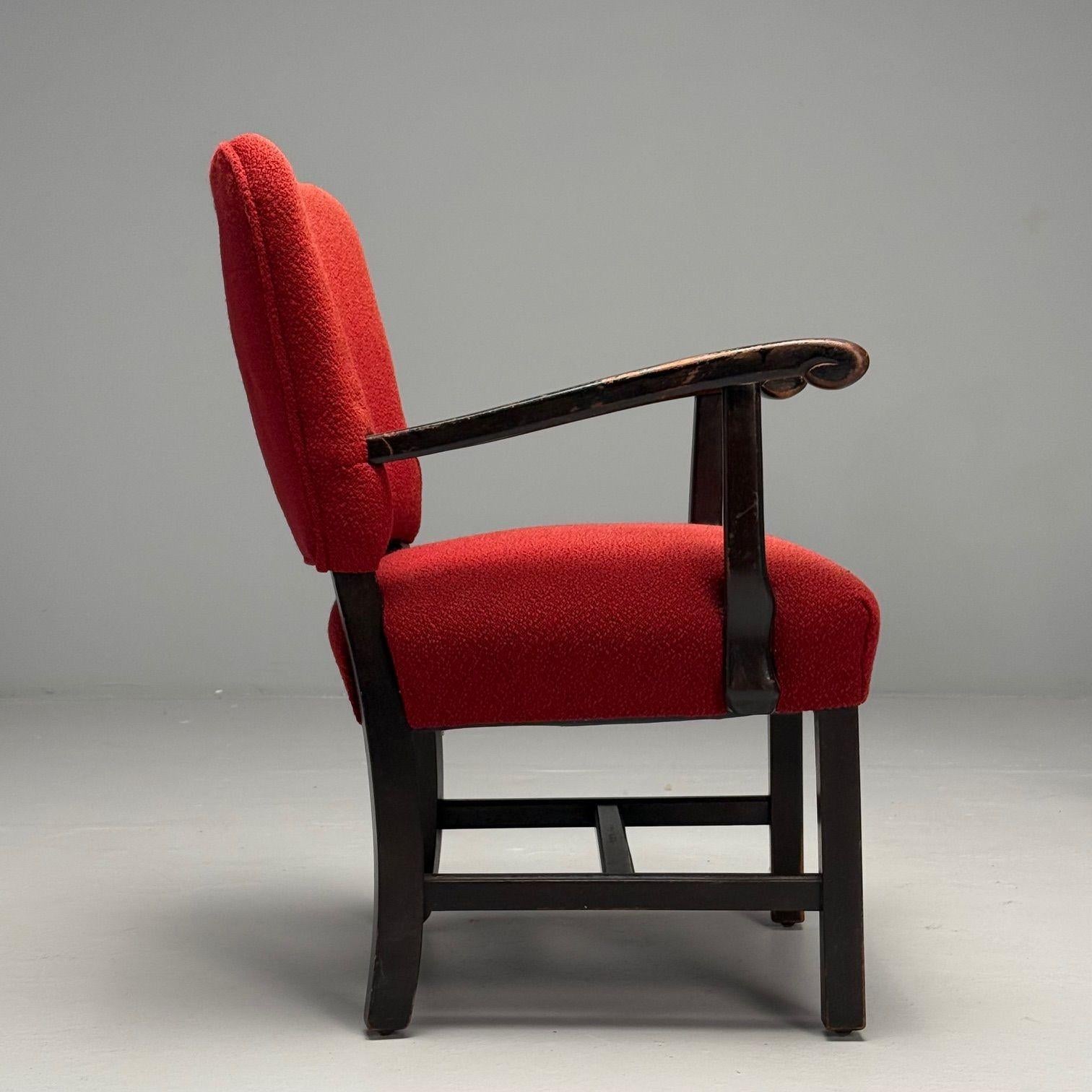 French Mid-Century Modern, Occasional Arm Chairs, Wood, Boucle, France, 1980s For Sale 2