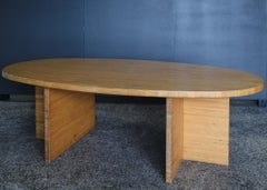 French Mid-Century Modern Oval Dining Table in Solid Beechwood, c. 1970s