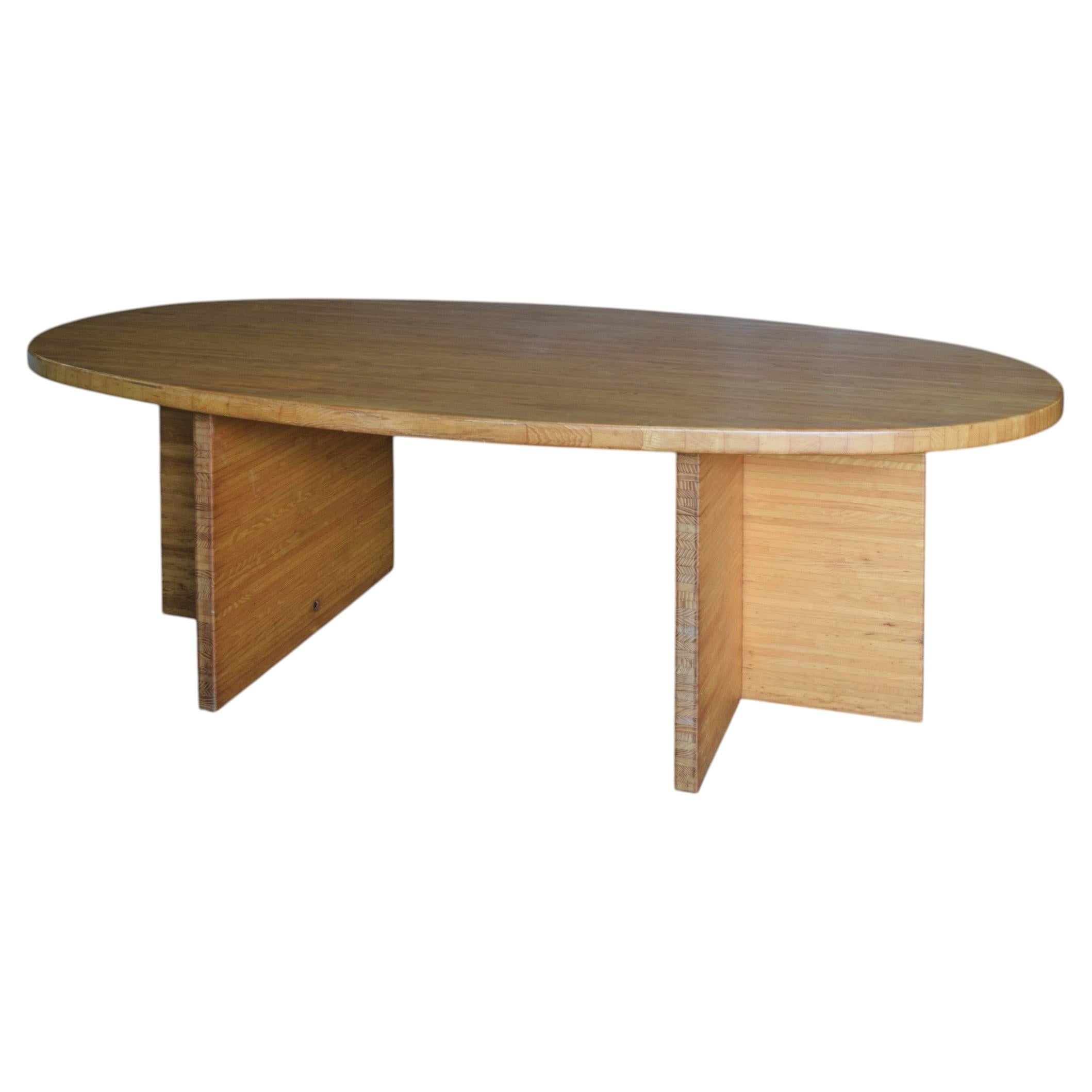 French Mid-Century Modern Oval Dining Table in Solid Beechwood, c. 1970s For Sale