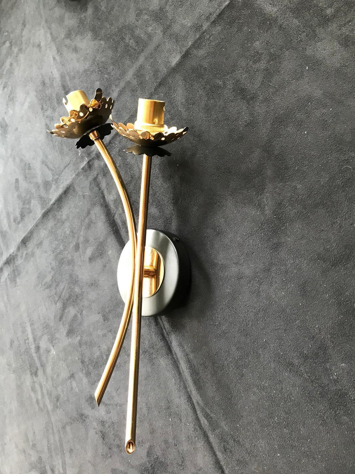French Mid-Century Modern Pair of Lunel Wall Lamp Sconces, 1950s In Excellent Condition In Paris, FR