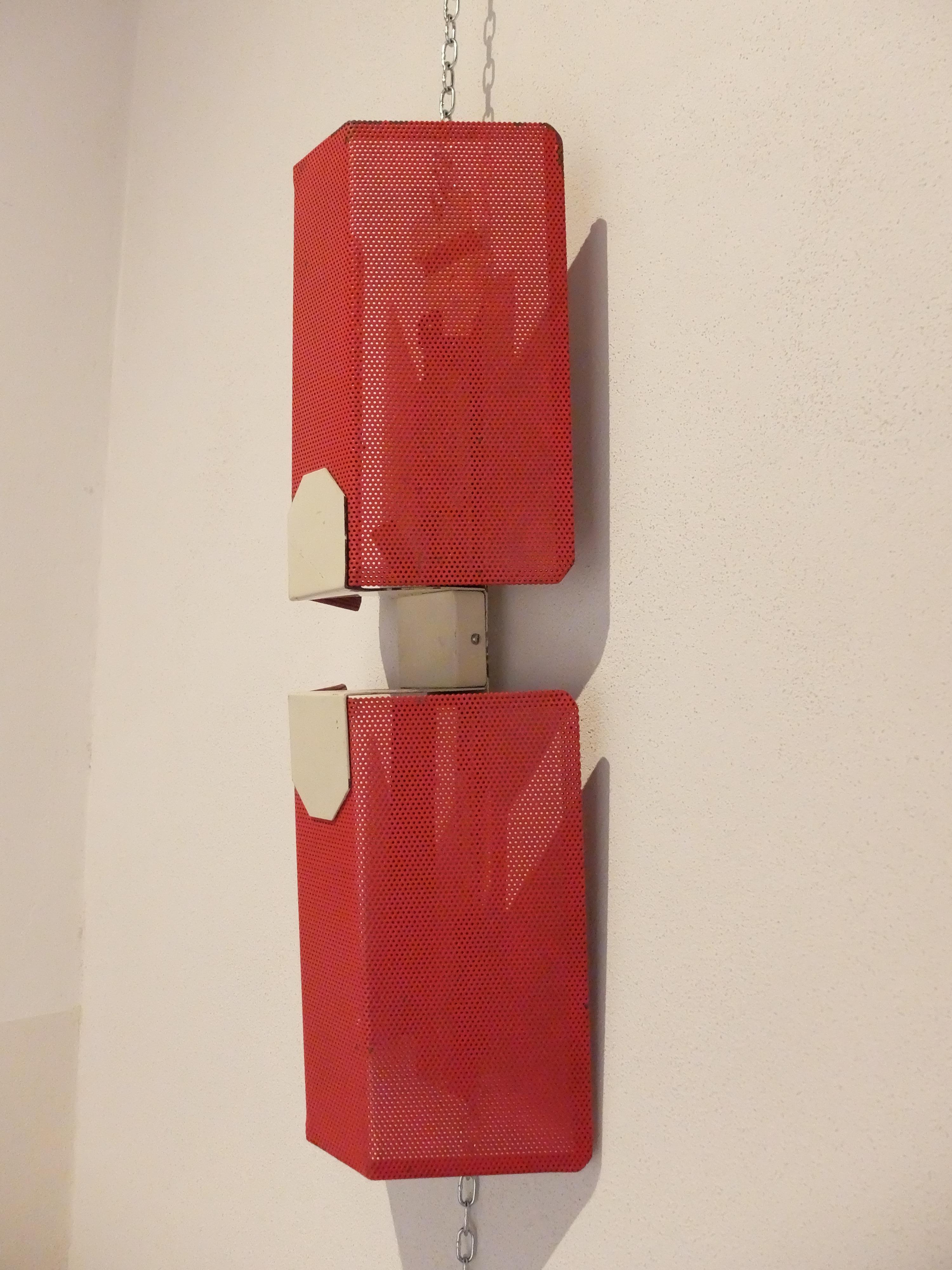 Sheet Metal French Mid-Century Modern, Pair of Red Metal Appliques by Mathieu Matégot, 1950s For Sale