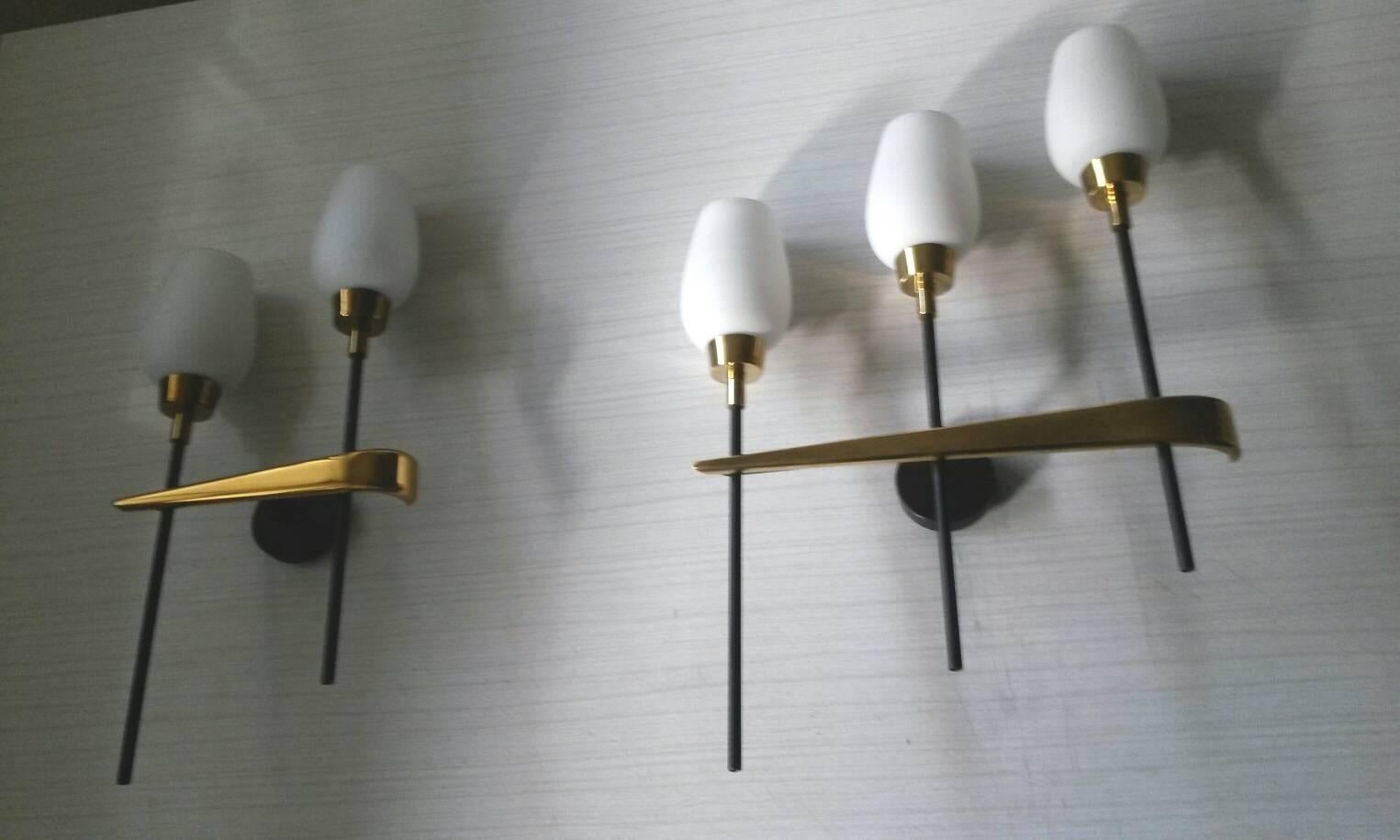 20th Century French Mid-Century Modern Pair of Sconces, 1950 For Sale