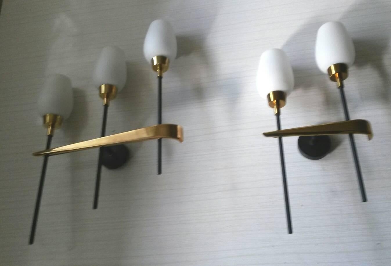 Metal French Mid-Century Modern Pair of Sconces, 1950 For Sale