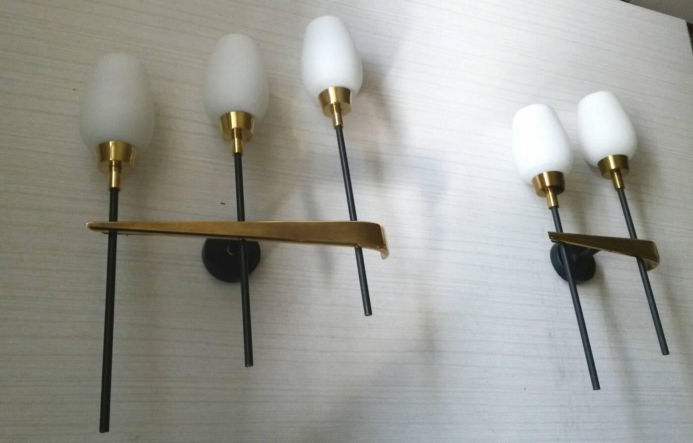 French Mid-Century Modern Pair of Sconces, 1950 For Sale 2