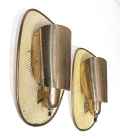 French Mid Century Modern Perforated Brass Sconces