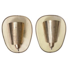 French Mid Century Modern Perforated Brass Sconces