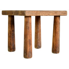 French Mid-Century Modern Pine Stool in the Style of Charlotte Perriand