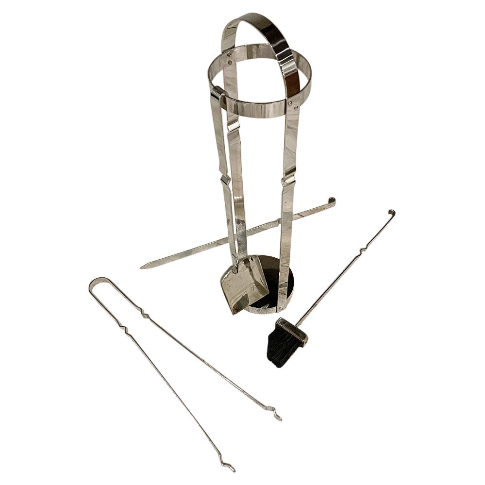 French Mid-Century Modern Polished Steel Fireplace Tools, 1960s, France