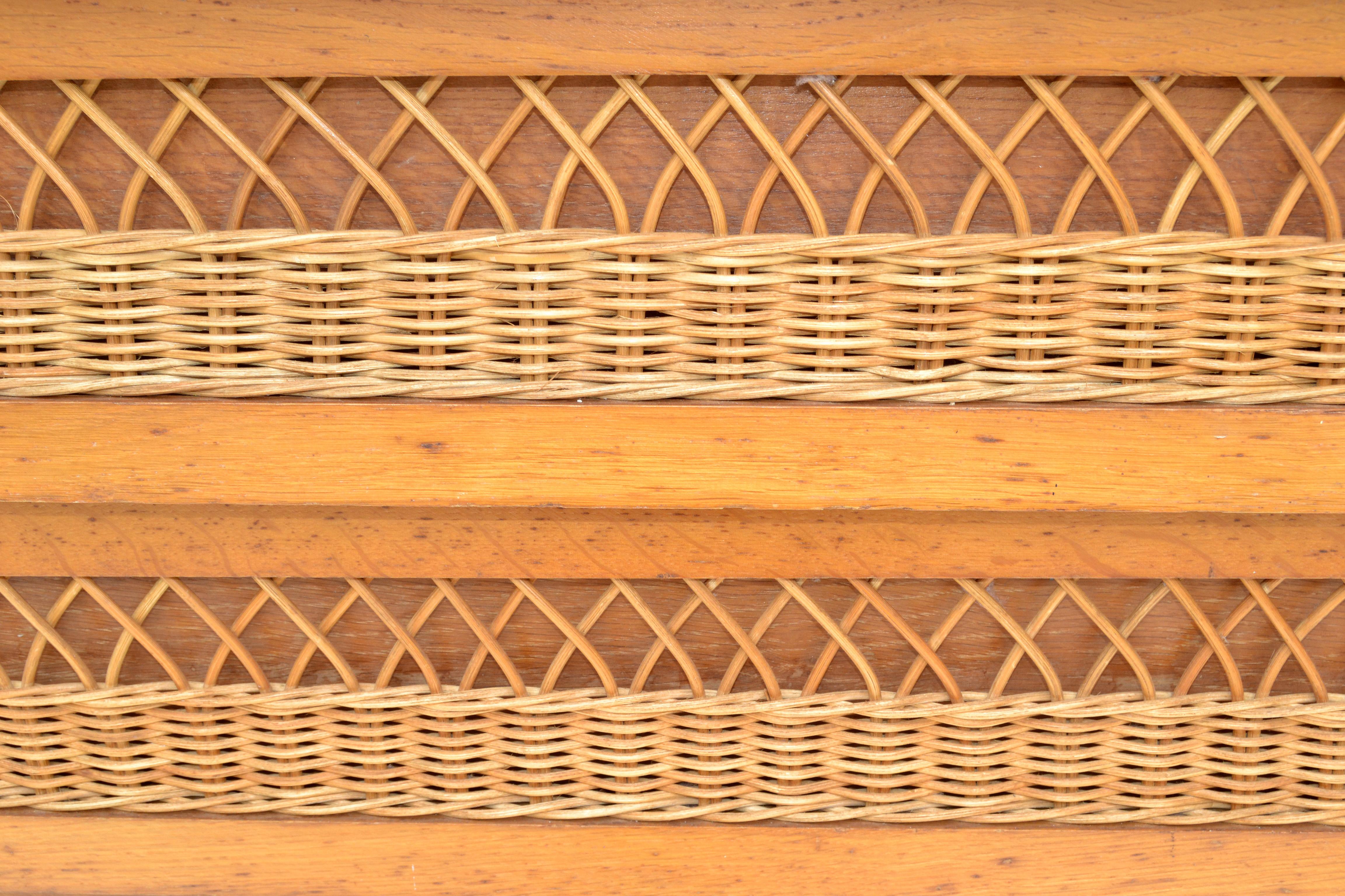 French Mid-Century Modern Rattan and Wood Commode Dresser 1