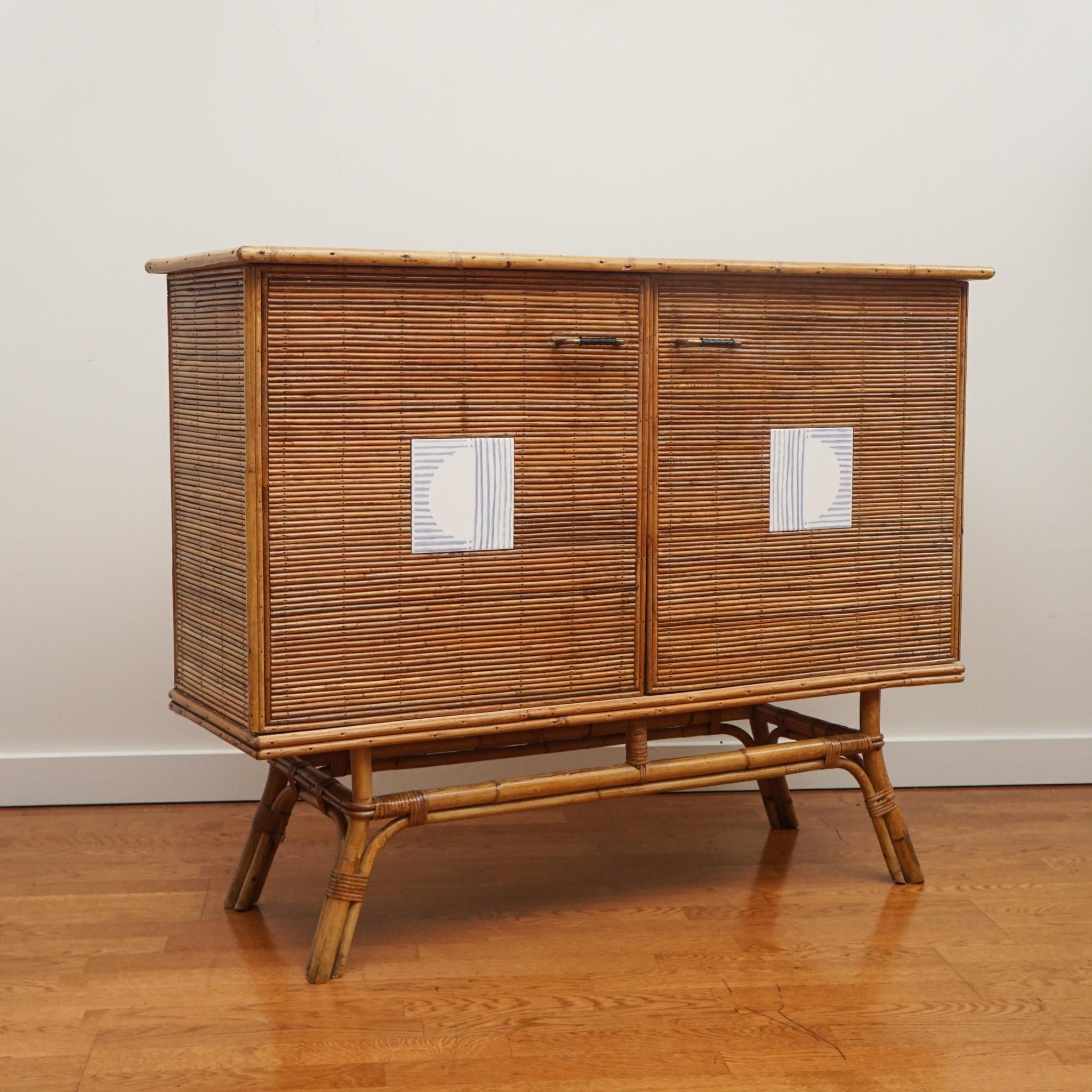 French Mid-Century Modern Rattan Two-Door Server 2