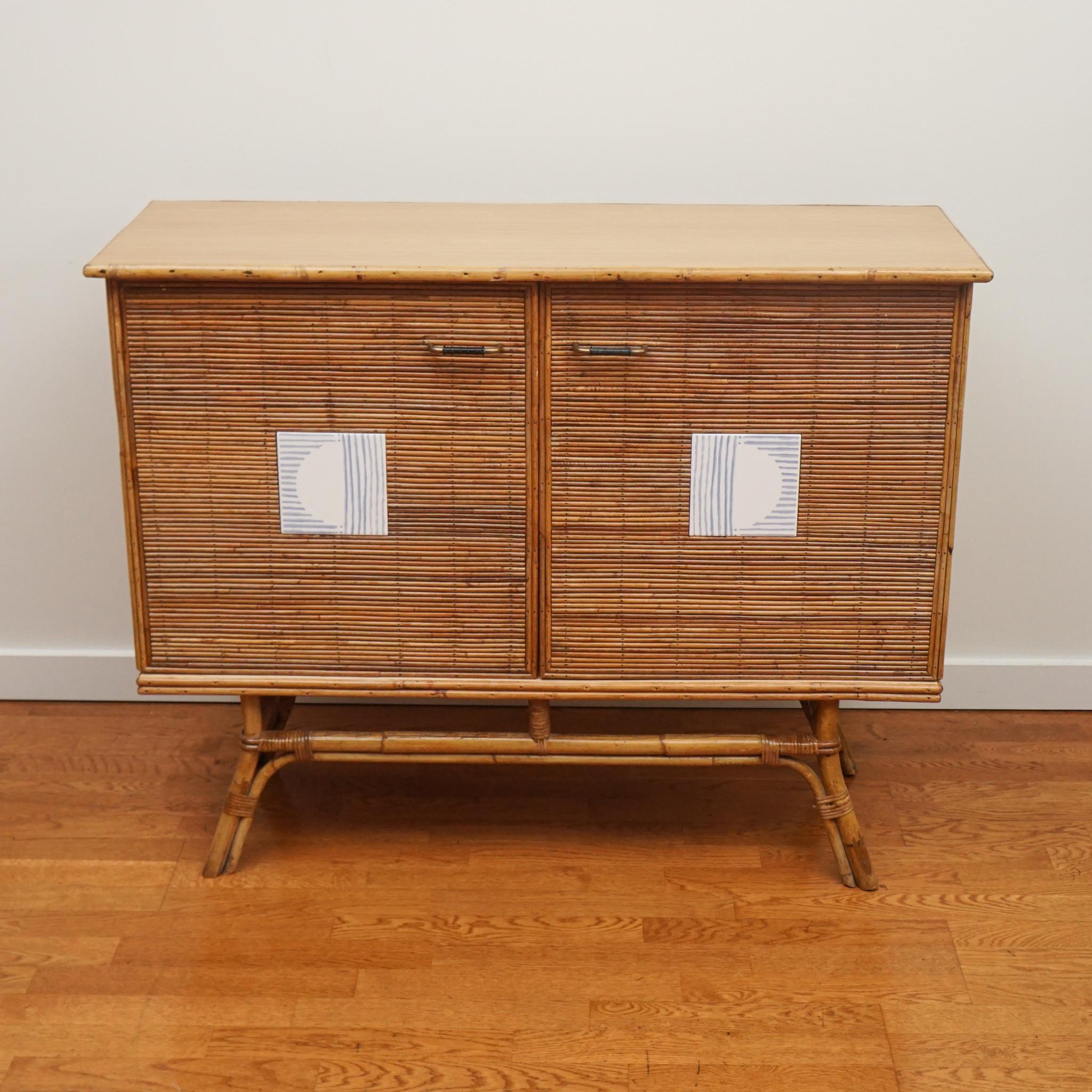 French Mid-Century Modern Rattan Two-Door Server 3