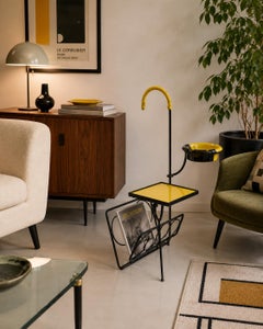 French Mid-Century Modern Reading Table, Metal & Ceramic, 1950s Design