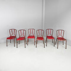 French mid-century modern red metal chairs, 1940s