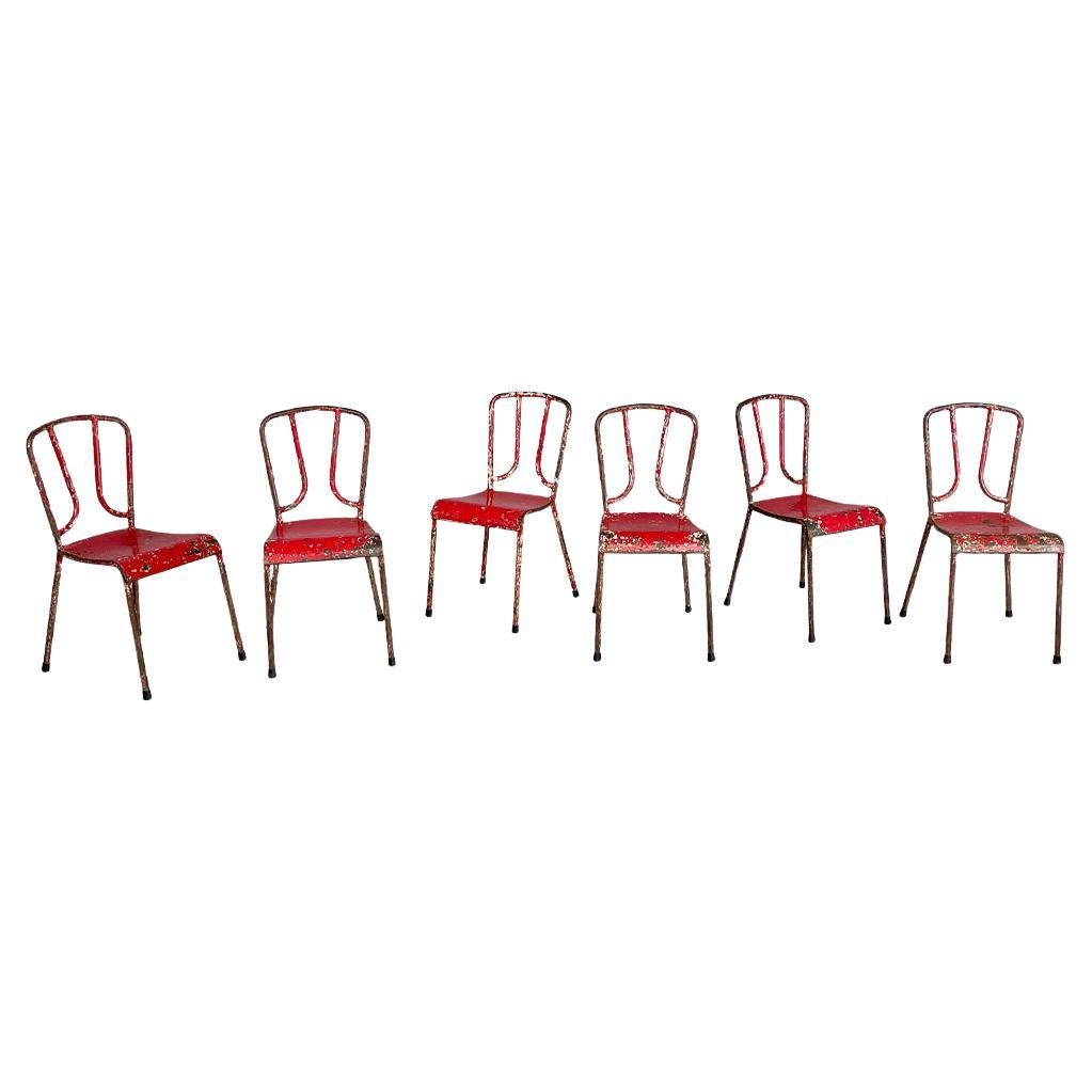 French mid-century modern red metal chairs, 1940s For Sale