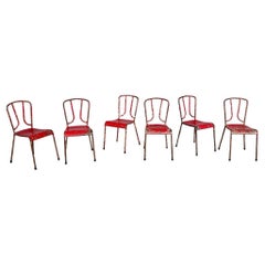 French mid-century modern red metal chairs, 1940s