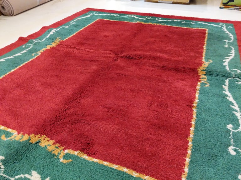 French MidCentury Modern Red Wool Rug in the style of André Arbus For Sale at 1stDibs