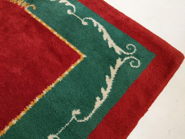 French MidCentury Modern Red Wool Rug in the style of André Arbus For Sale at 1stDibs