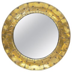 French Mid-Century Modern Round Mirror of Brass (Dia 25 3/4)
