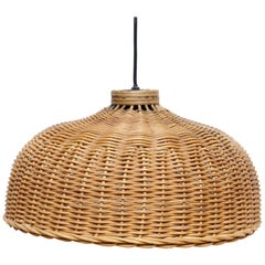 French Mid-Century Modern Rustic Rattan Ceiling Lamp, circa 1960