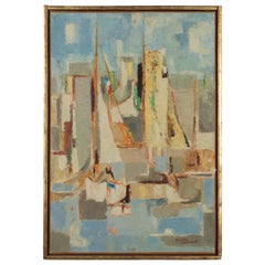 French Mid-Century Modern Sailboat Painting